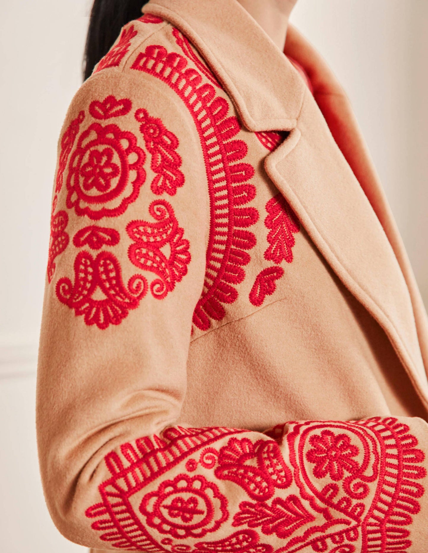 Cecily Wollmantel mit Stickerei-Hellbeige/Kamelbraun Meliert