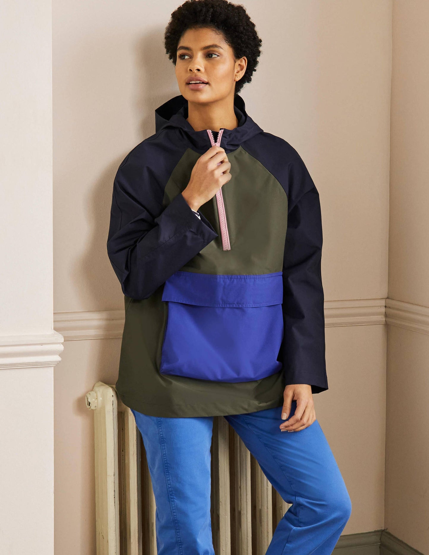 Belle Anorak zum Verstauen-Navy/Khaki