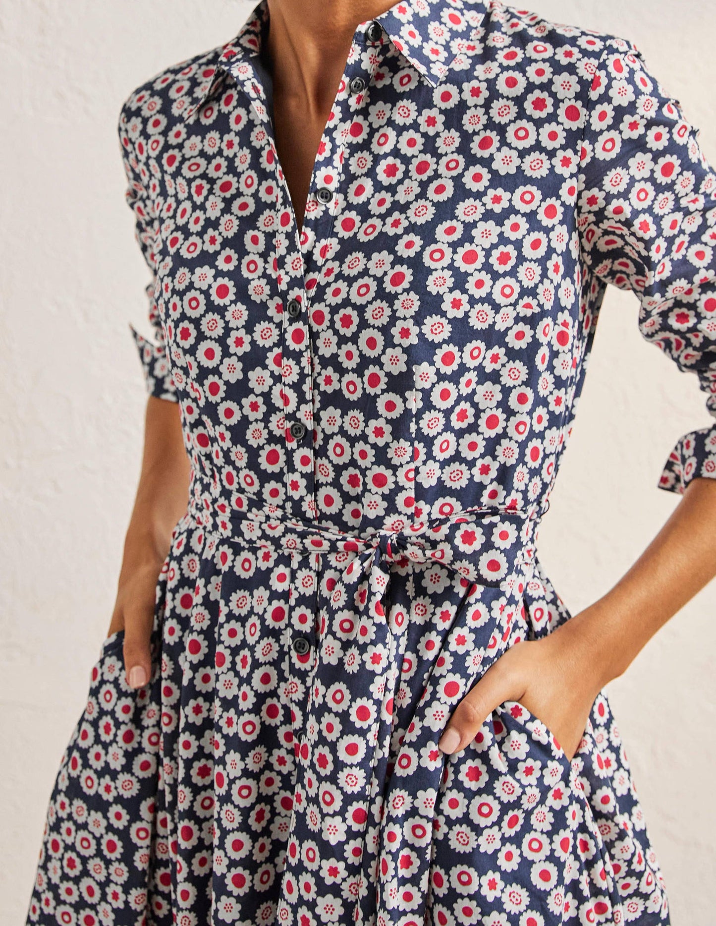 Kitty Midi-Hemdblusenkleid-Französisches Navy, Filigranes Wirbelmuster