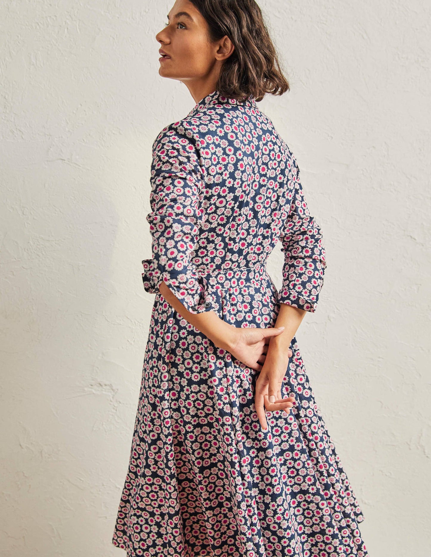 Kitty Midi-Hemdblusenkleid-Französisches Navy, Filigranes Wirbelmuster
