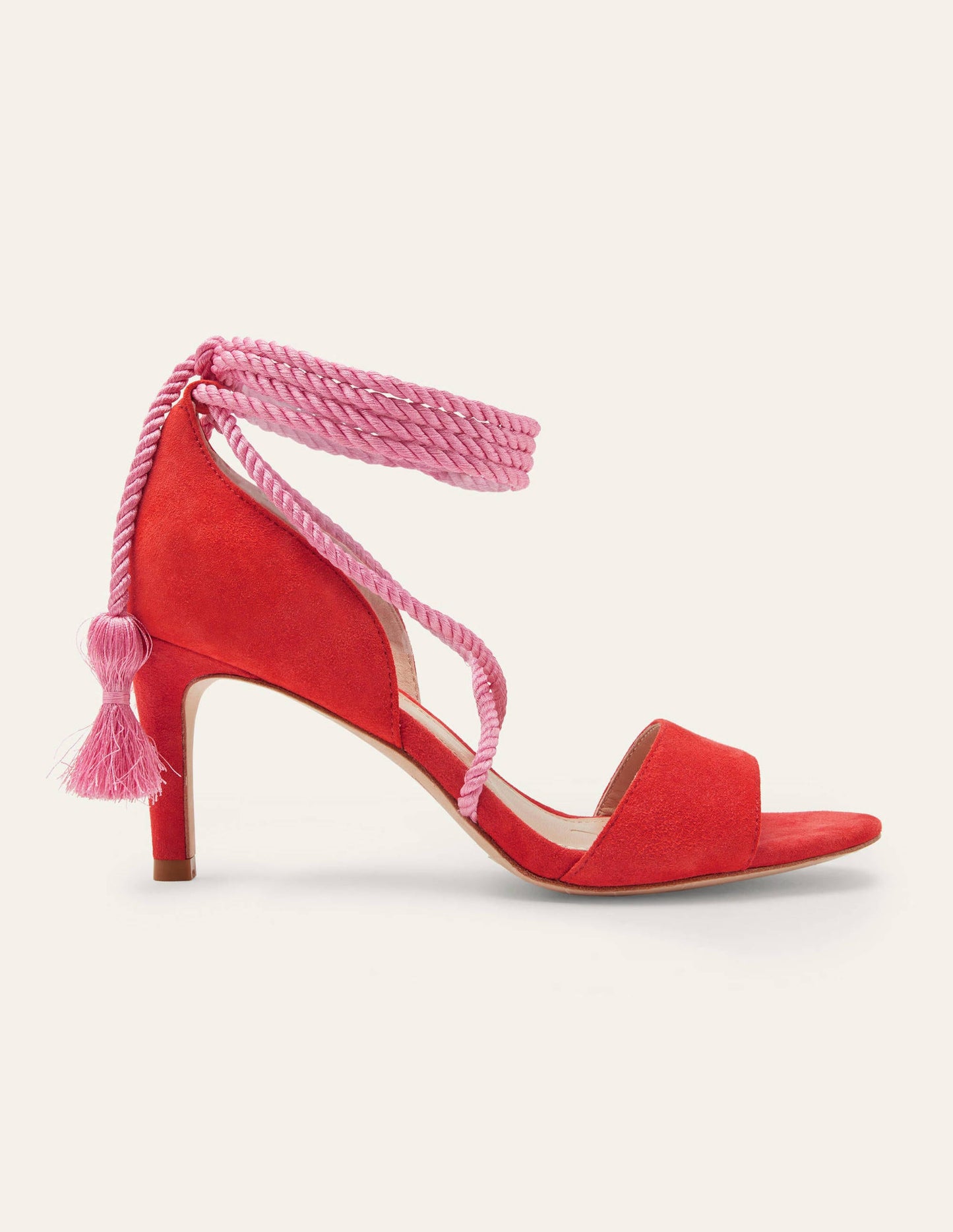 Absatzsandalen aus Veloursleder mit Knöchelriemchen-Drachenrot