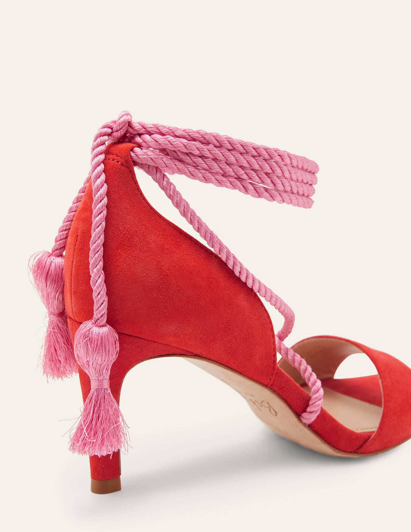 Absatzsandalen aus Veloursleder mit Knöchelriemchen-Drachenrot