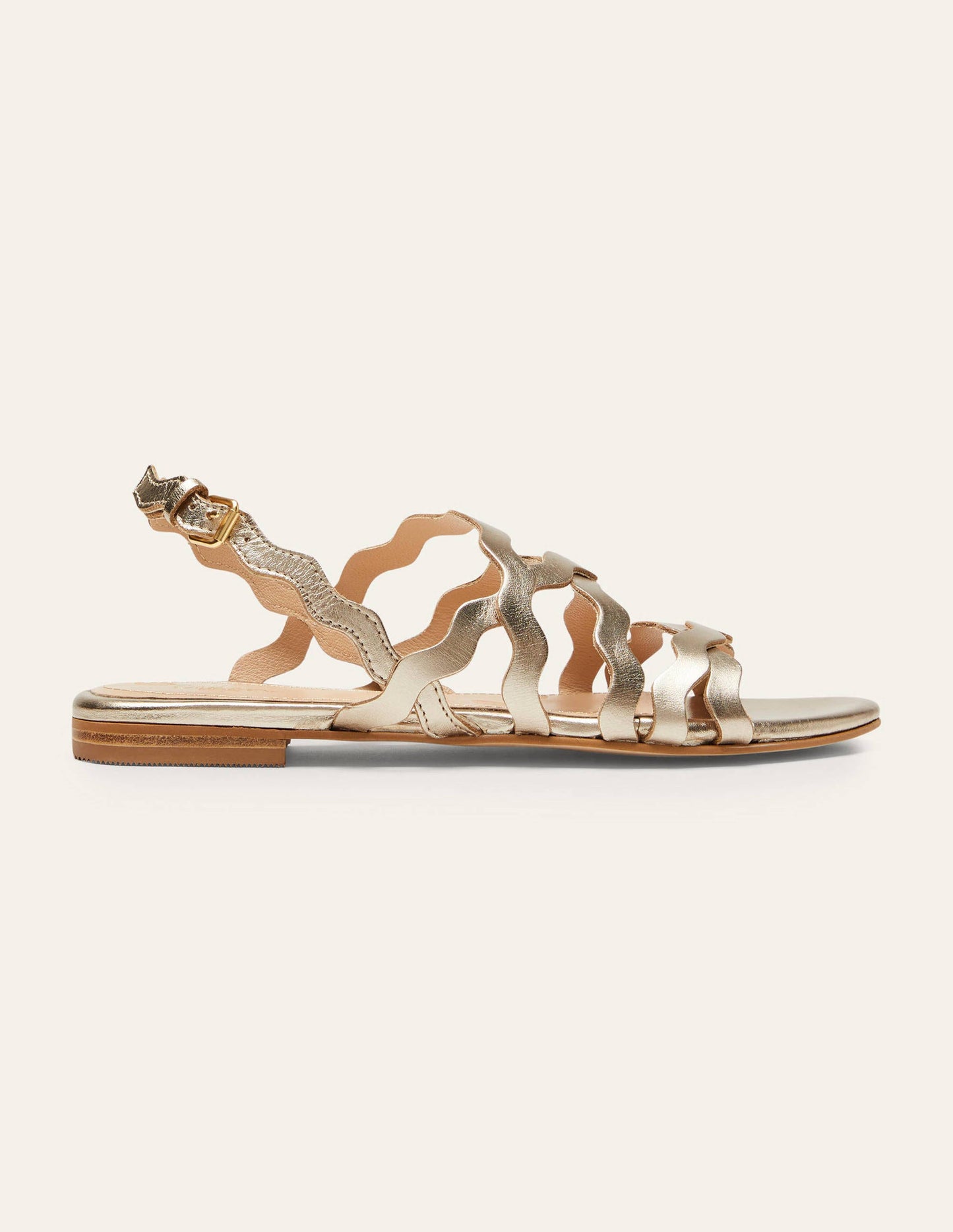 Flache Sandalen mit bunten Riemchen-Blassgold-Metallic
