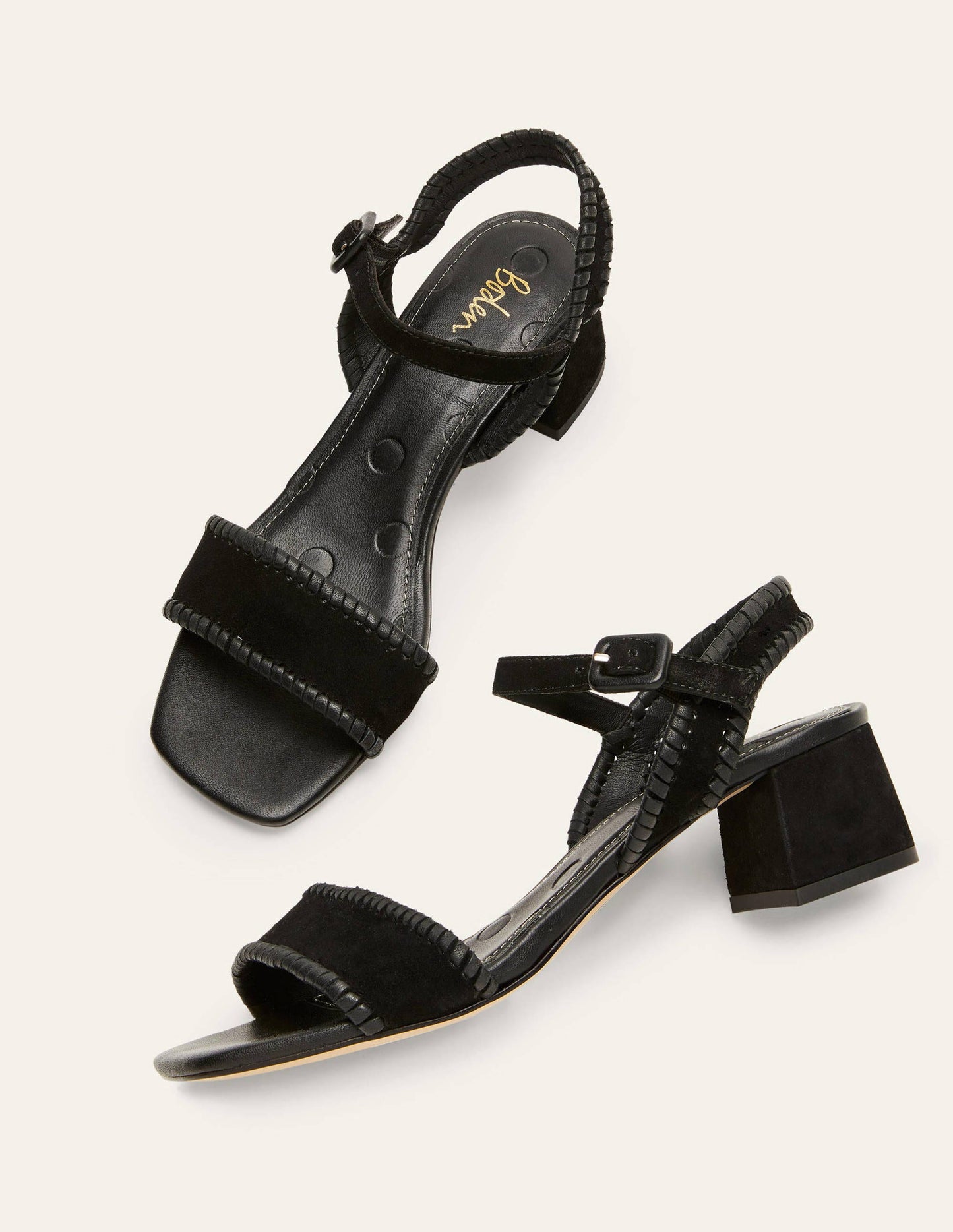 Veloursledersandalen mit Blockabsatz-Schwarz