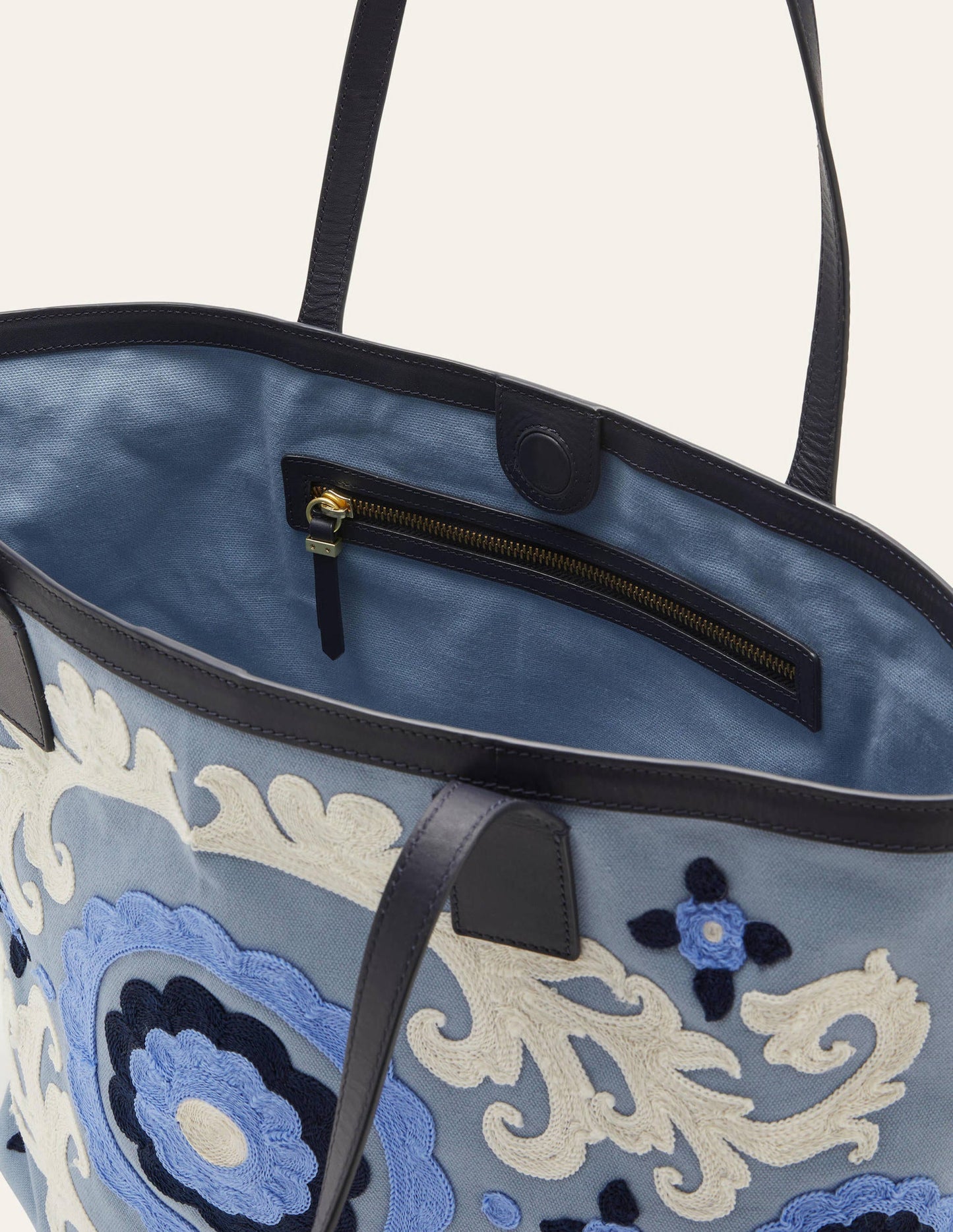 Bestickter Canvas-Shopper-Graublau
