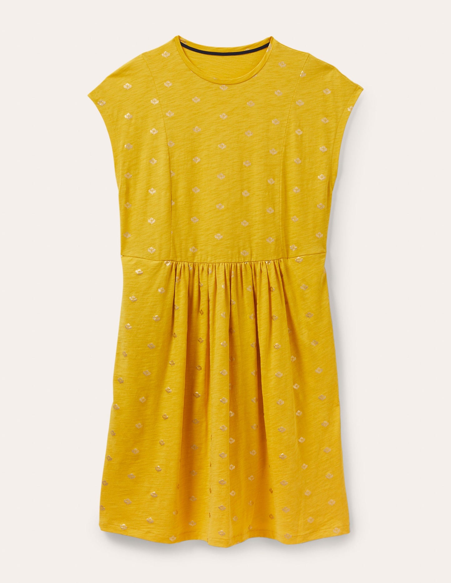 T-Shirt-Kleid aus Jersey-Honiggelb, Goldfolie