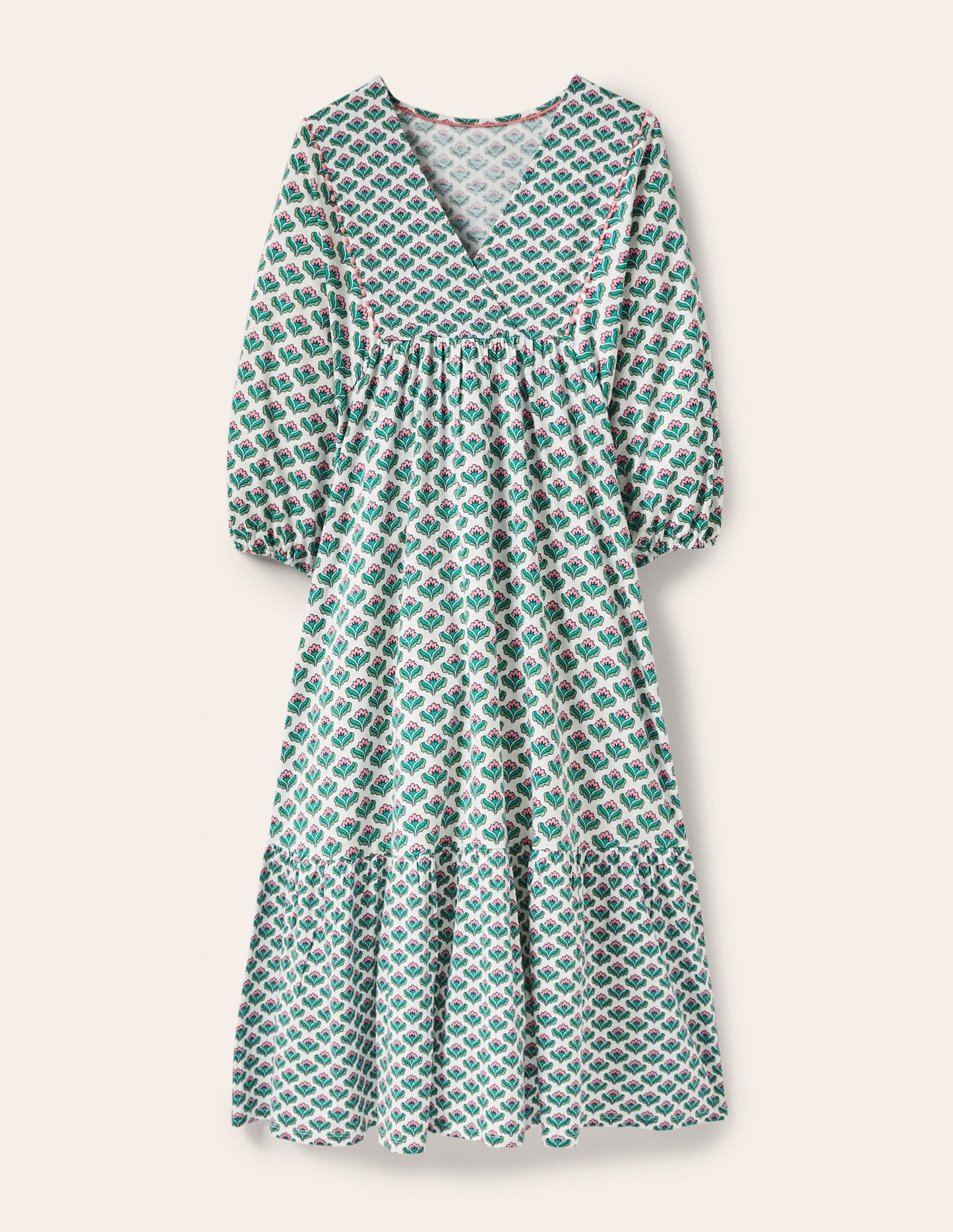 Anita Jersey-Midikleid-Efeugrün, Orientalische Blüten