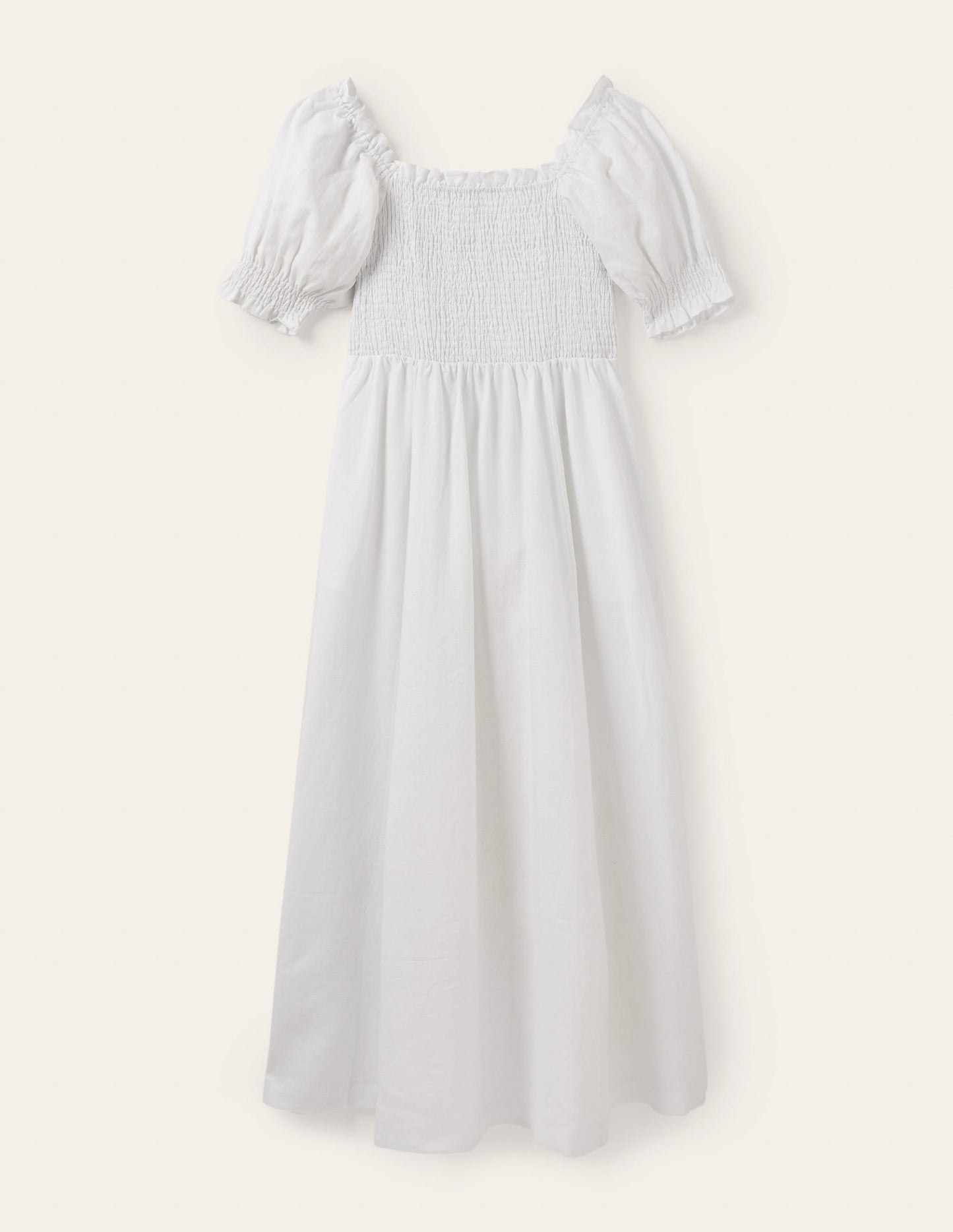 Midikleid mit gesmoktem Oberteil-Weiß