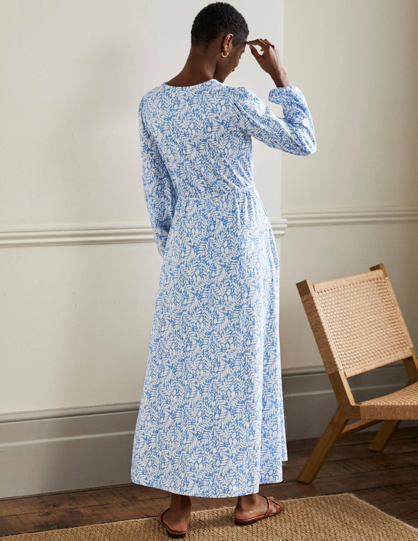 Jersey-Maxikleid mit Gürtel-Traube/Hyazinthe, Zitronenblätter