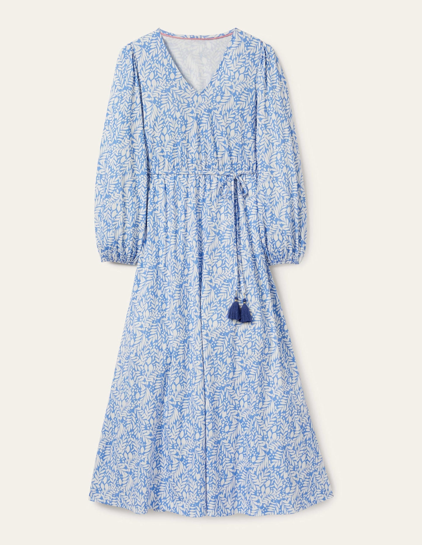 Jersey-Maxikleid mit Gürtel-Traube/Hyazinthe, Zitronenblätter