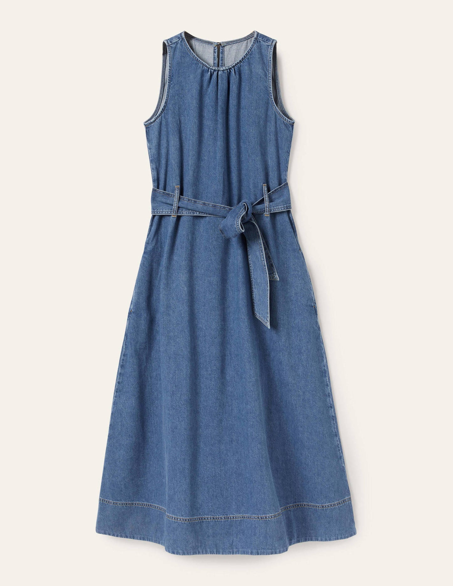 Ärmelloses Midikleid mit Gürtel-Mittleres Vintageblau, Denim