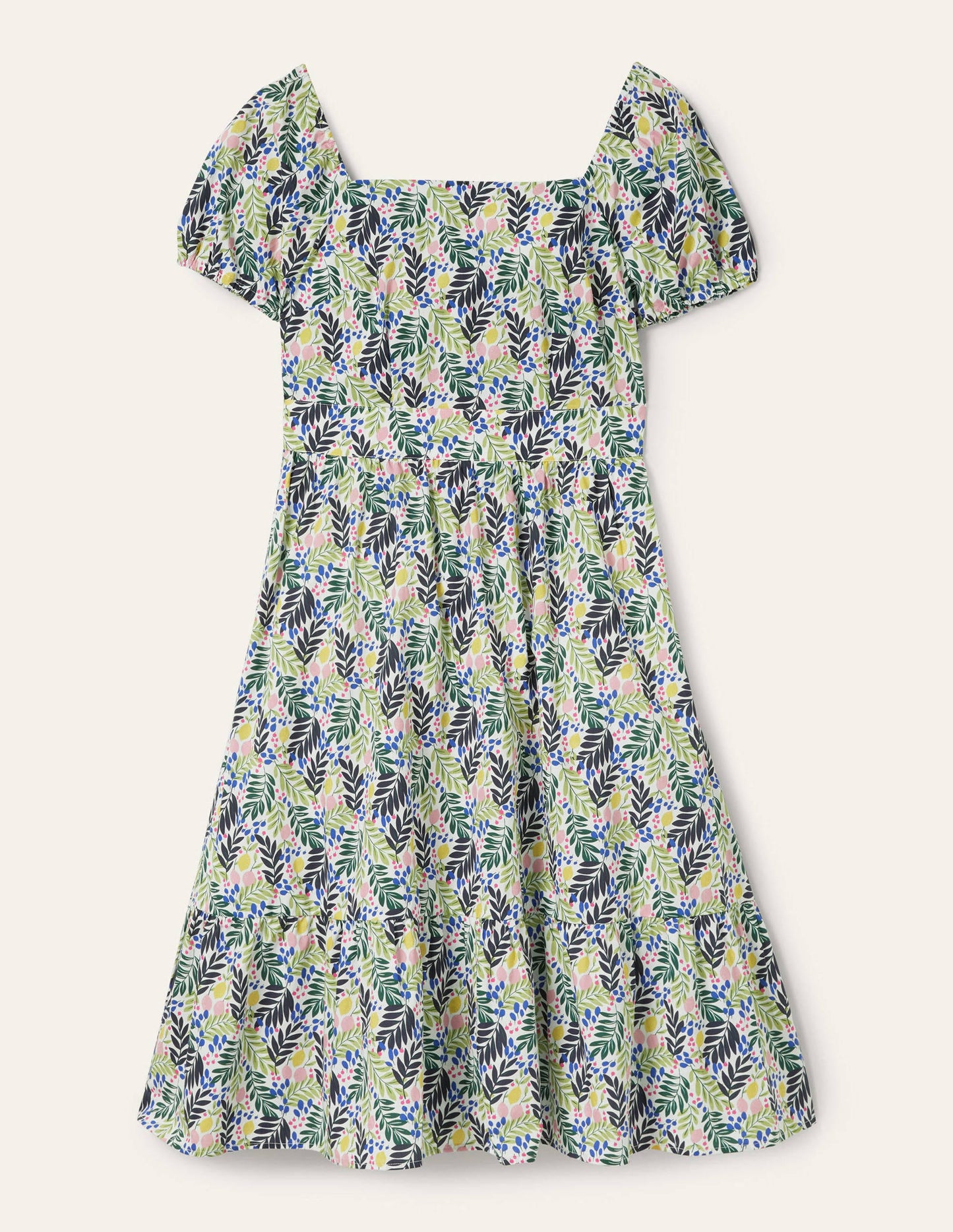 Stufenkleid mit eckigem Ausschnitt-Bunt, Zitronenblätter