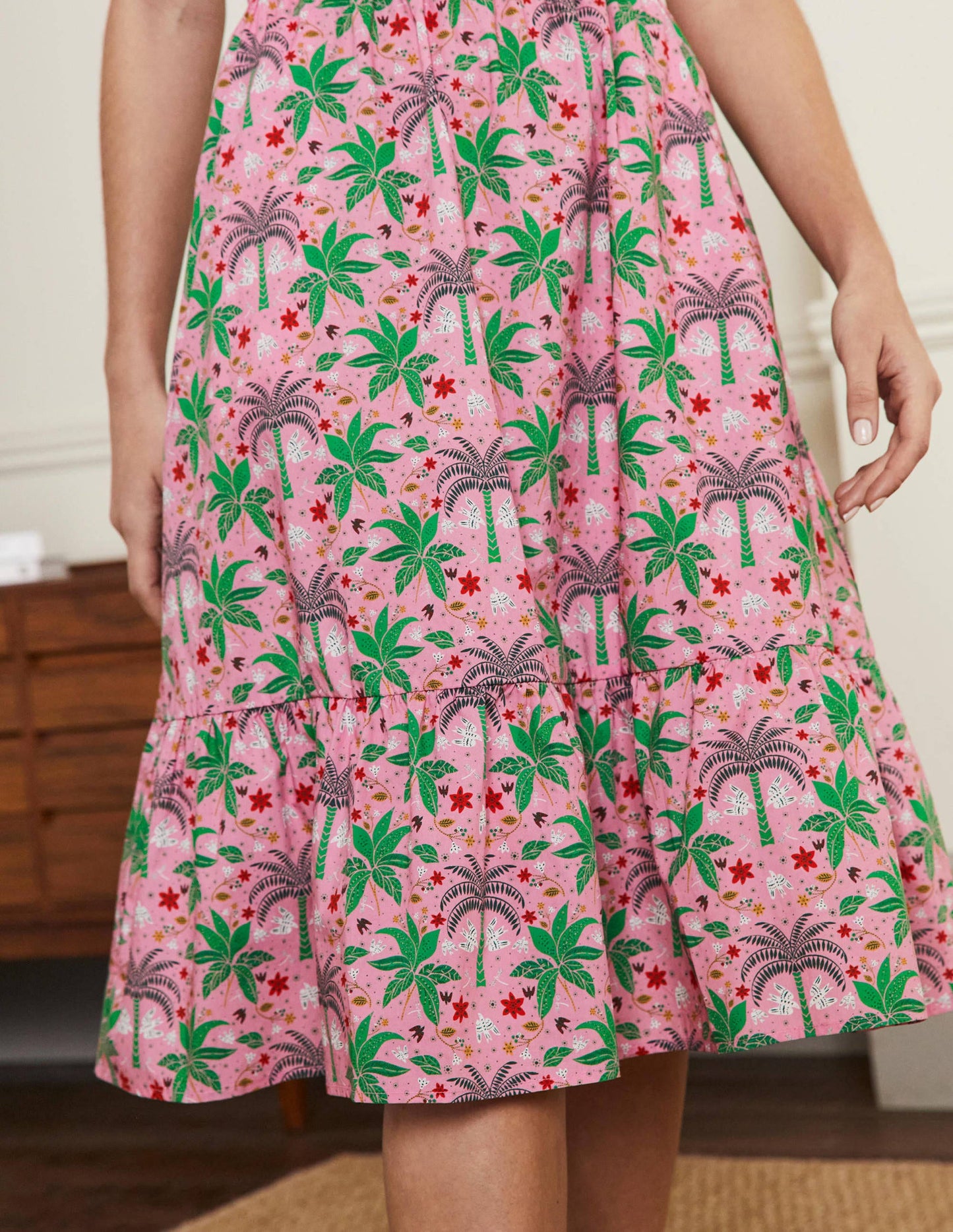 Stufenkleid mit eckigem Ausschnitt-Blümchenrosa, Orientalisches Palmenmuster