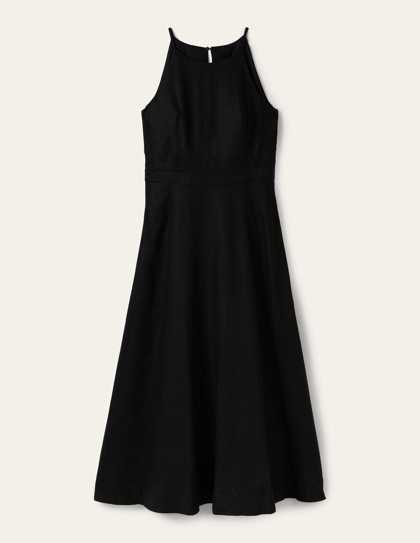 Neckholder-Midikleid aus Leinen-Schwarz