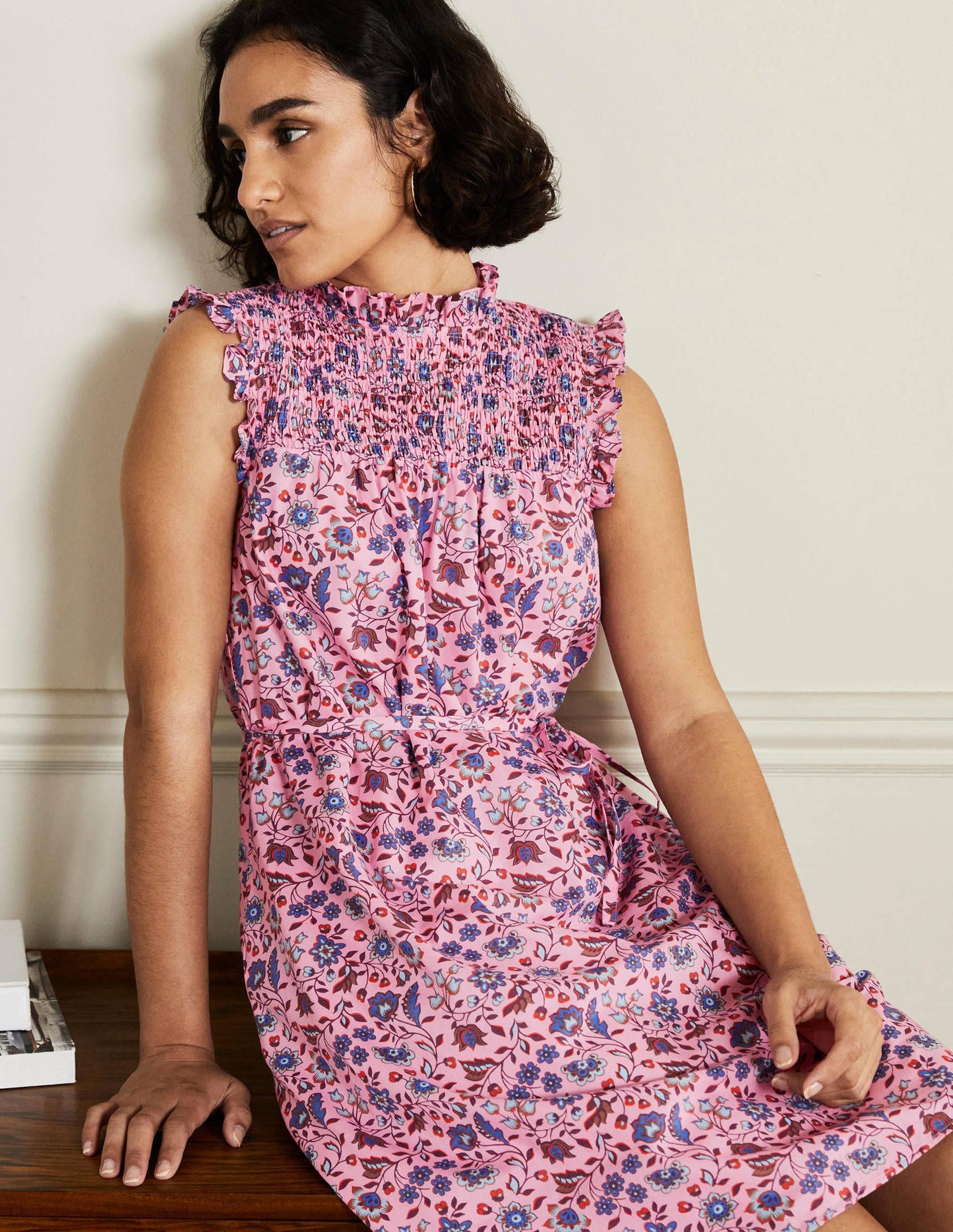 Ärmelloses Smok-Minikleid-Kirschblütenrosa, Orientalische Wiese