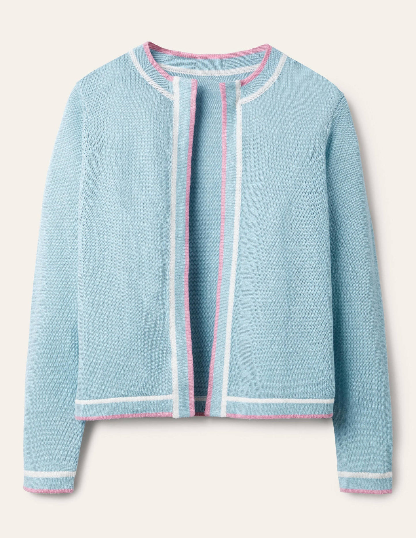 Leinencardigan mit Streifenborten-Graublau