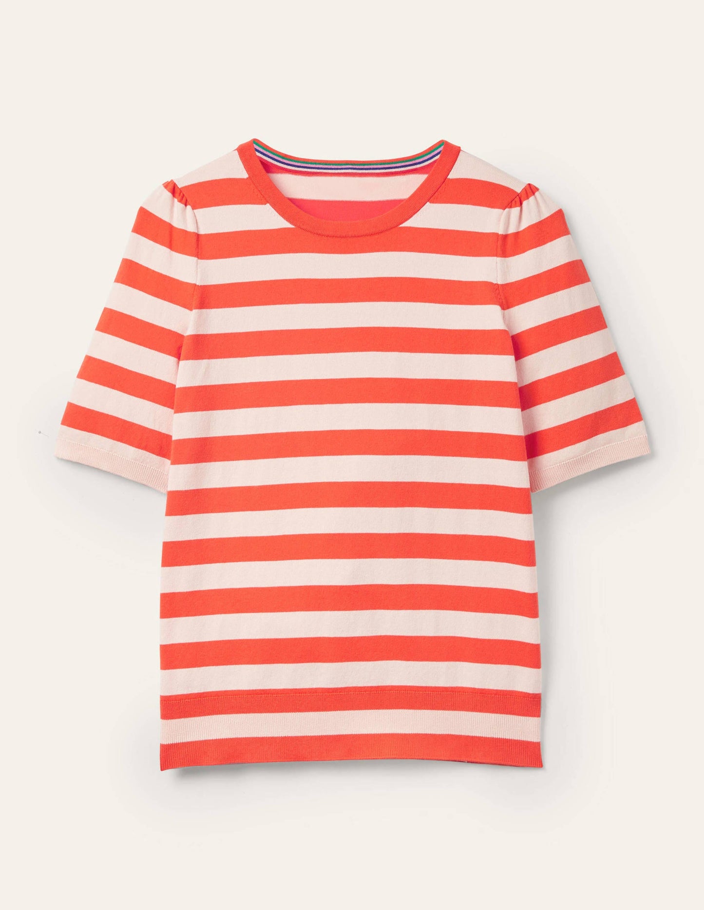 Cotton Crew Knitted Top-Milkshake, Bright Papaya