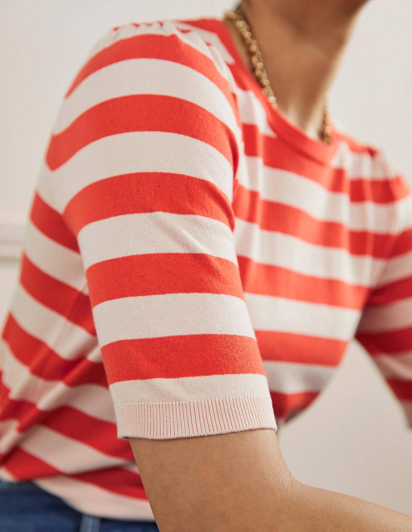 Cotton Crew Knitted Top-Milkshake, Bright Papaya