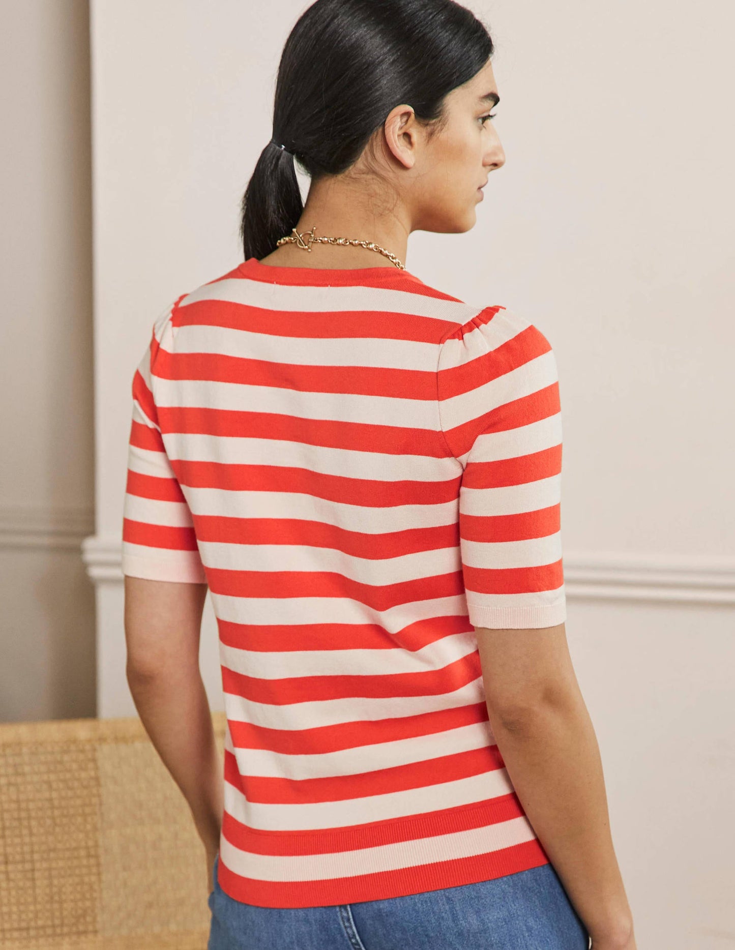 Cotton Crew Knitted Top-Milkshake, Bright Papaya