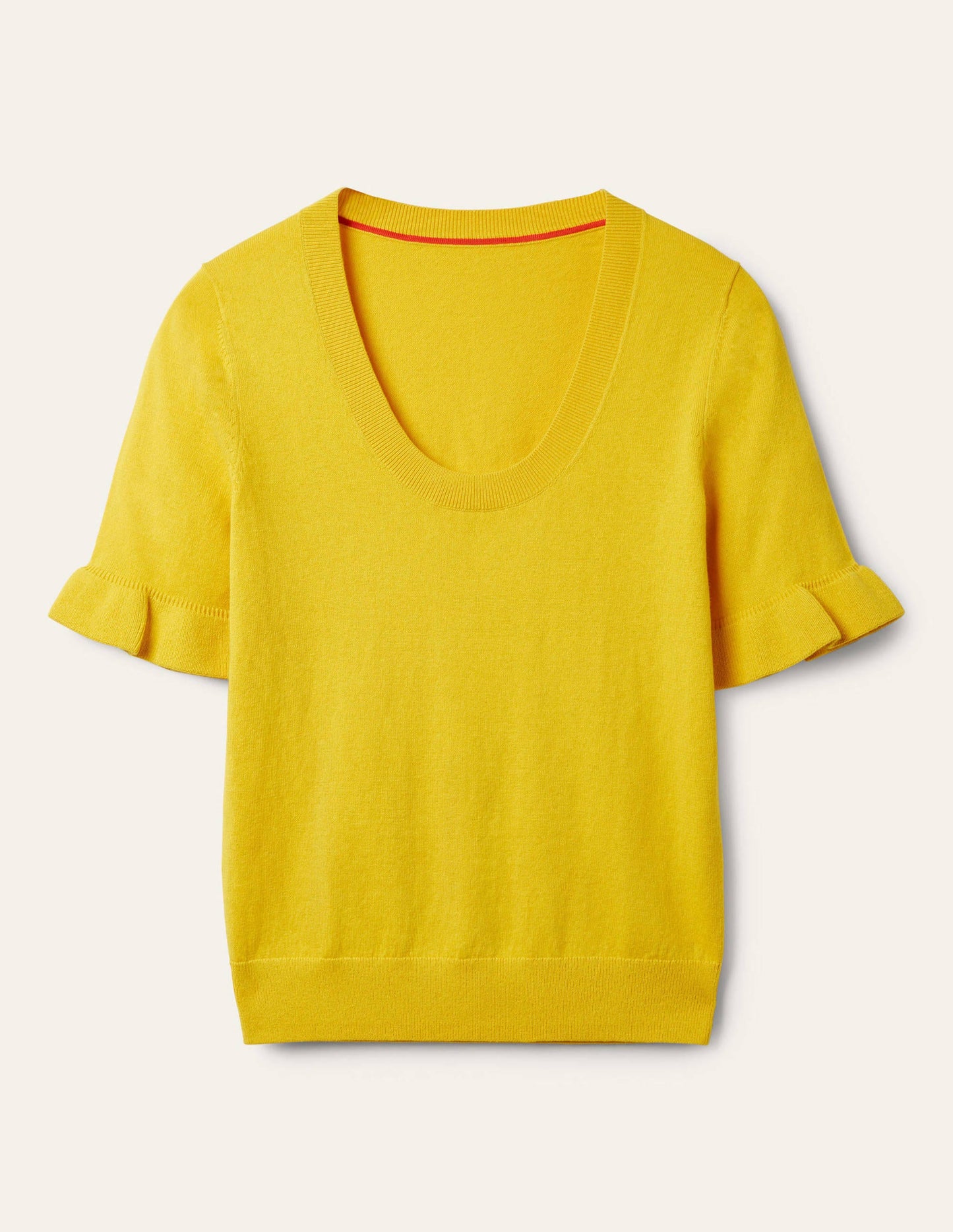 Strick-T-Shirt mit Rüschenärmeln-Rauchgelb