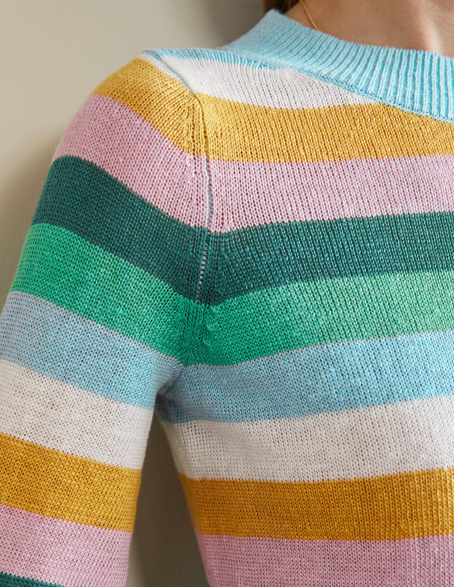 Pull oversize en lin-Clairière ombragée, arc-en-ciel vert