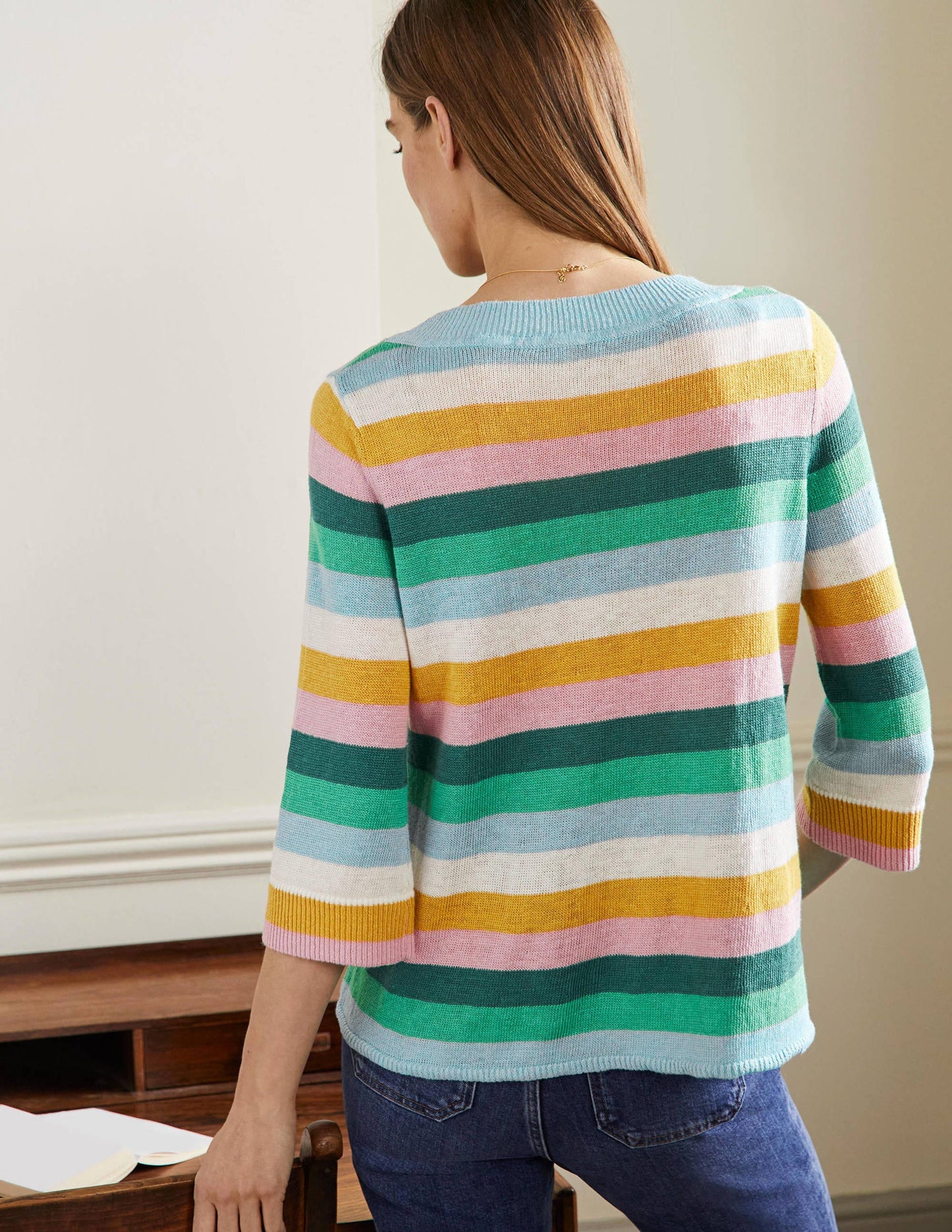 Pull oversize en lin-Clairière ombragée, arc-en-ciel vert