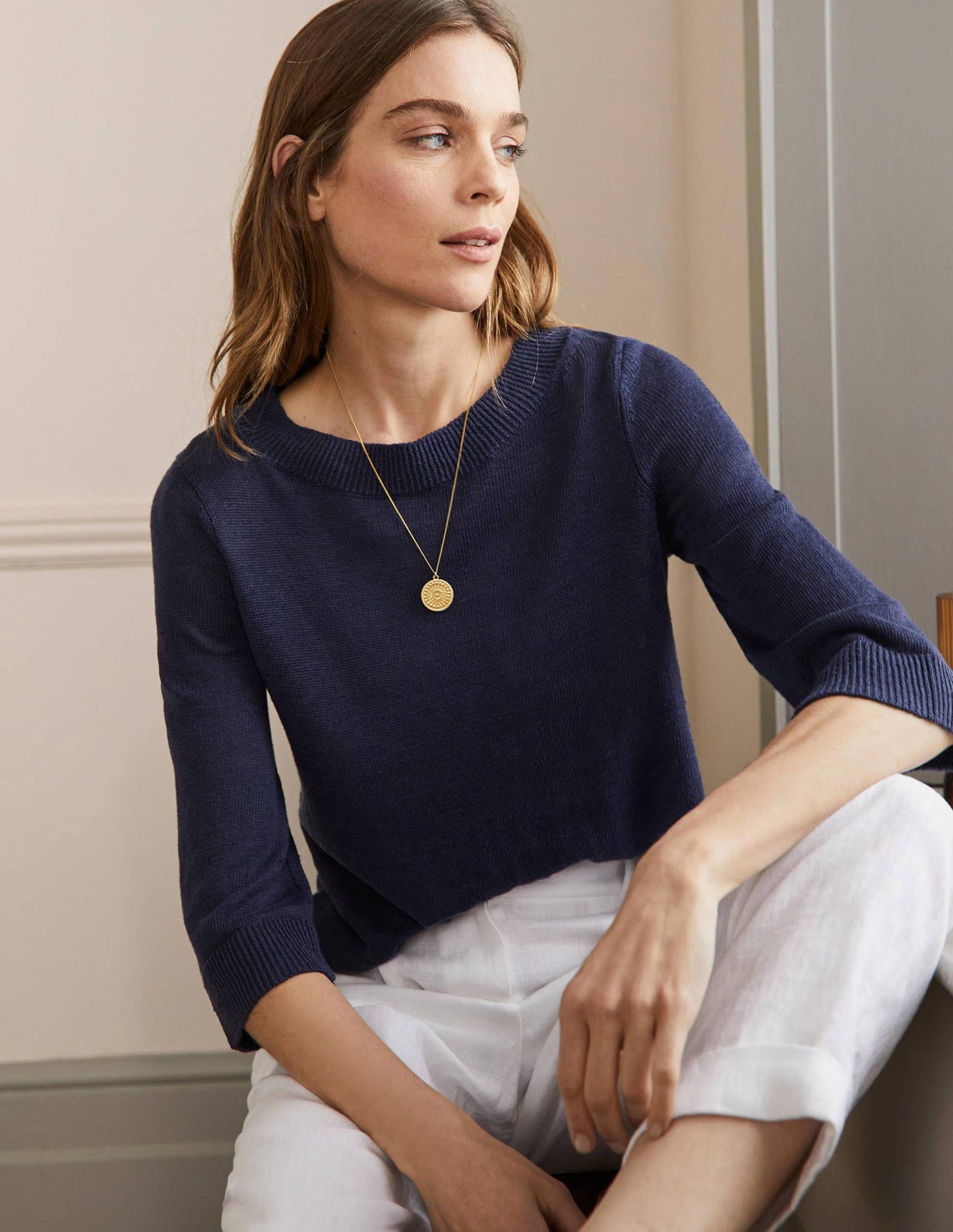 Oversize-Pullover aus Leinen-Marineblau