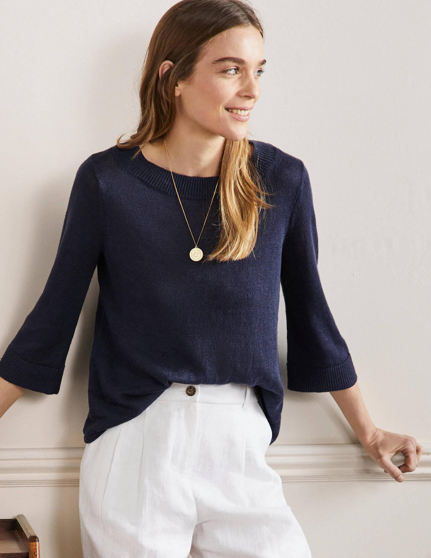 Oversize-Pullover aus Leinen-Marineblau