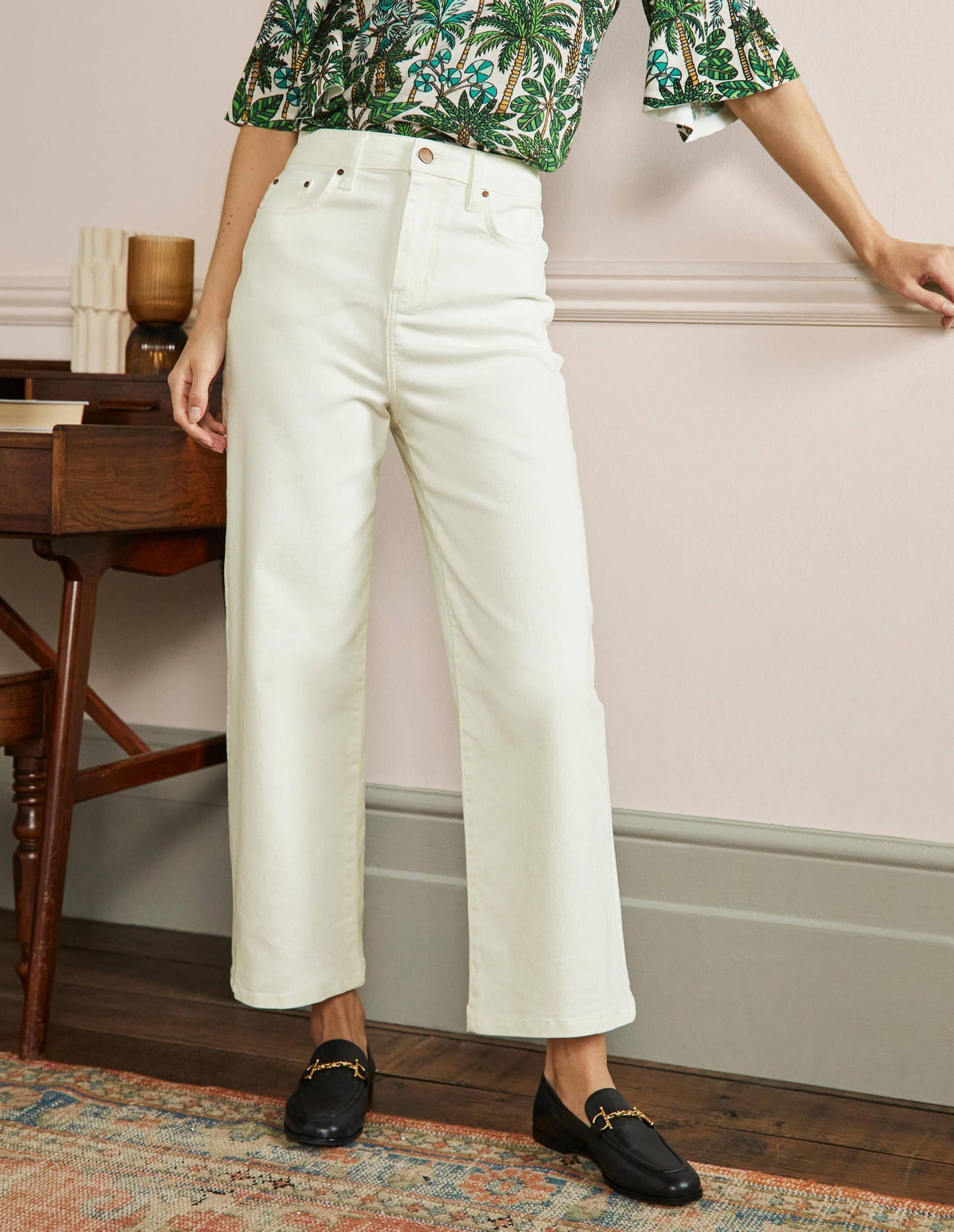 7/8-Jeans mit weitem Bein-Ecru