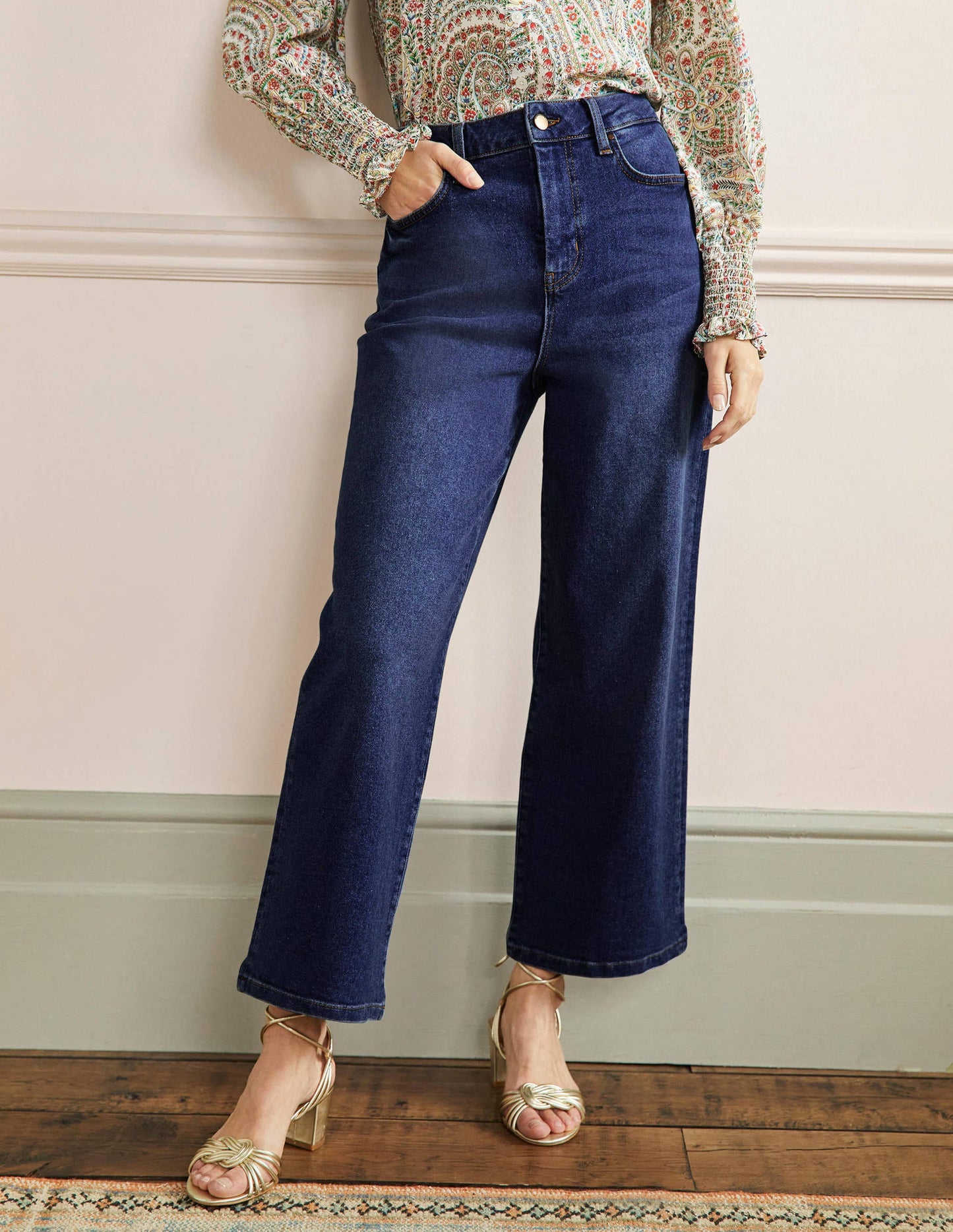 7/8-Jeans mit weitem Bein-Mittleres Vintageblau