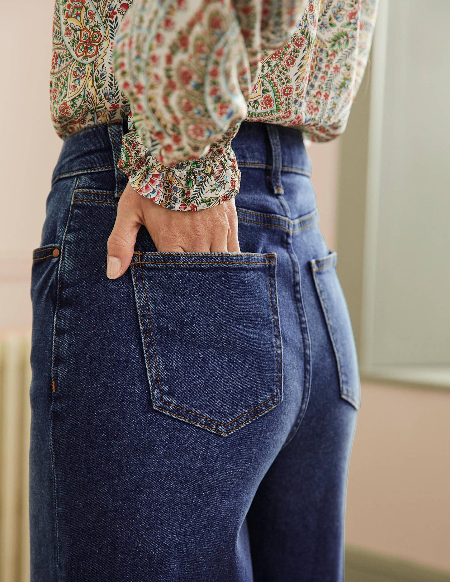 7/8-Jeans mit weitem Bein-Mittleres Vintageblau