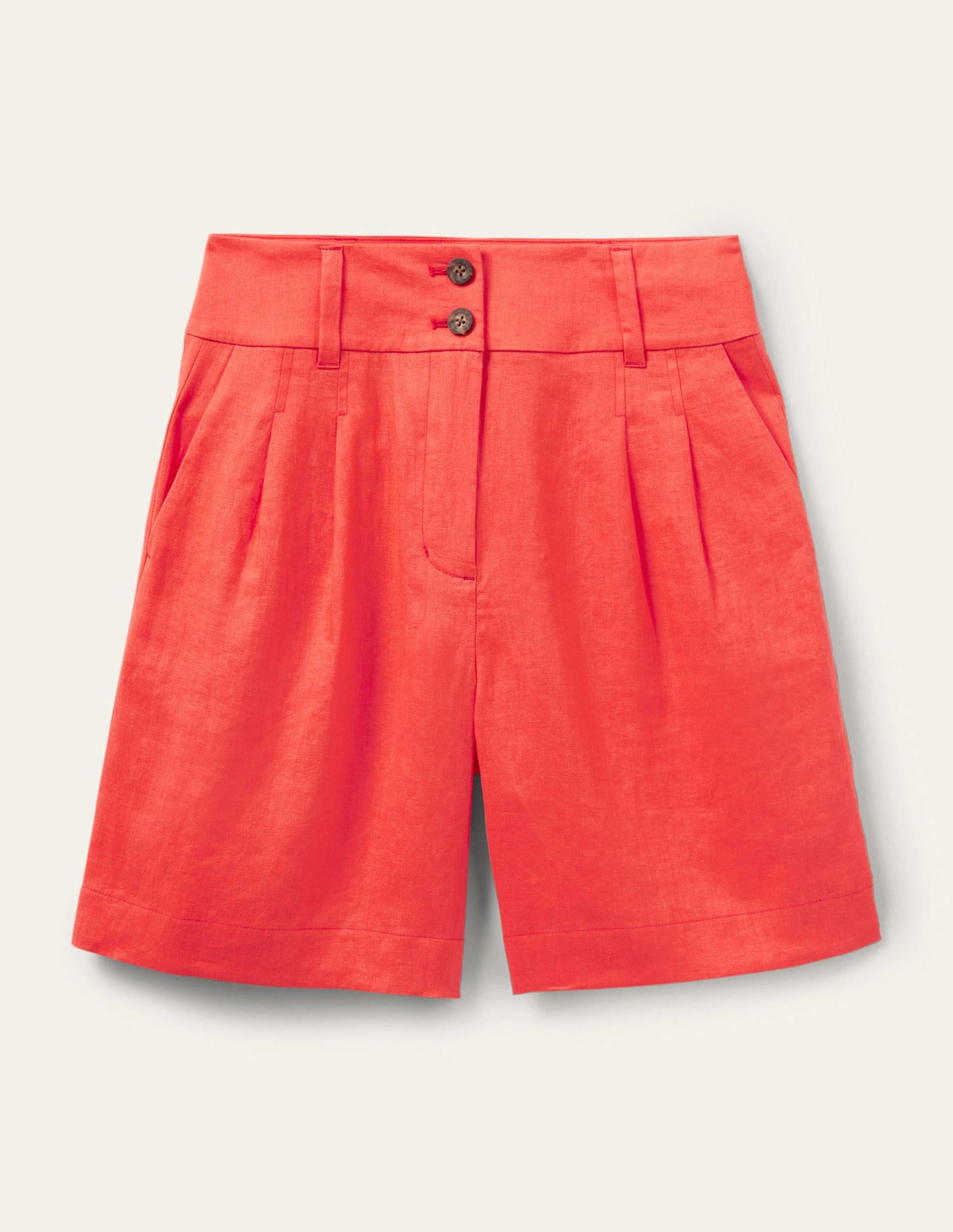 Leinenshorts mit Plisseefalten-Kräftiges Korallenrot