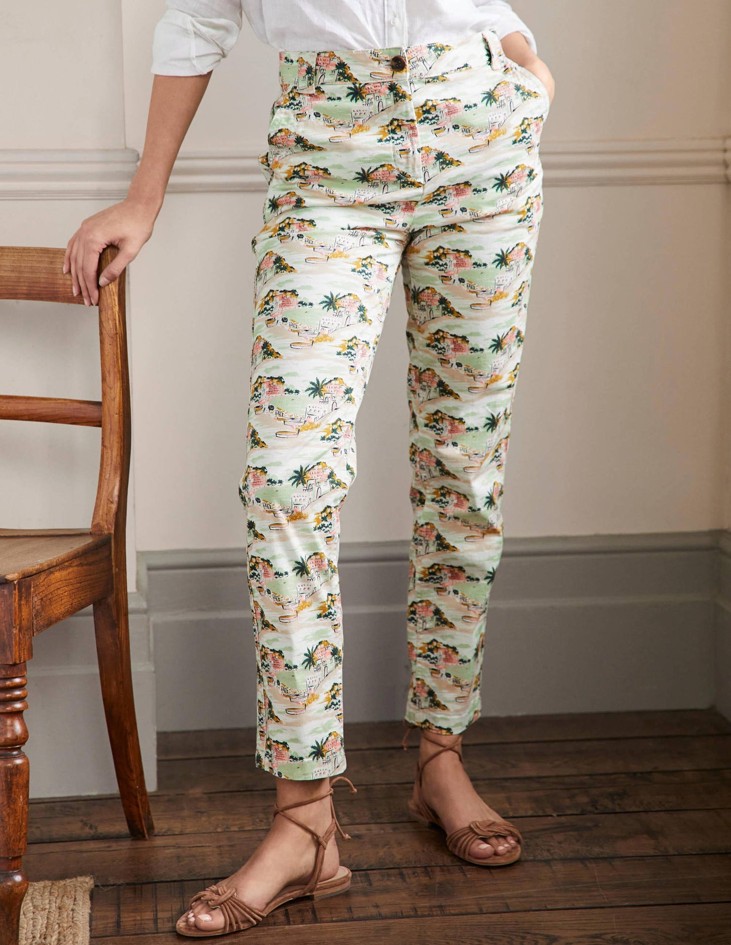 Klassische Chinohose-Naturweiß/Grün, Paradiesinsel