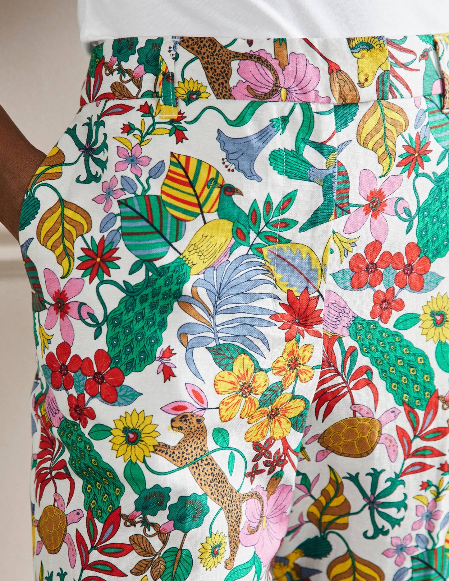 Thea Taillierte Leinenhose-Bunt, Exotisches Paradies