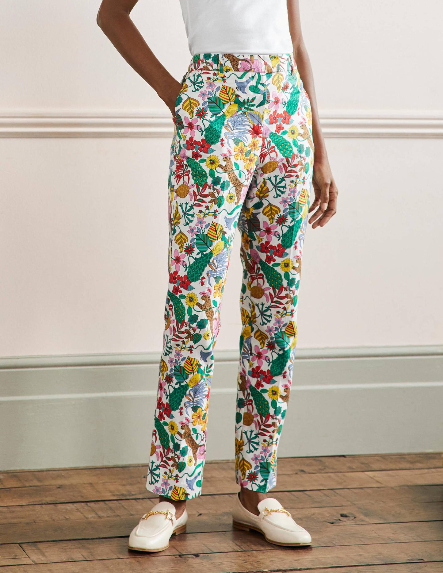 Thea Taillierte Leinenhose-Bunt, Exotisches Paradies