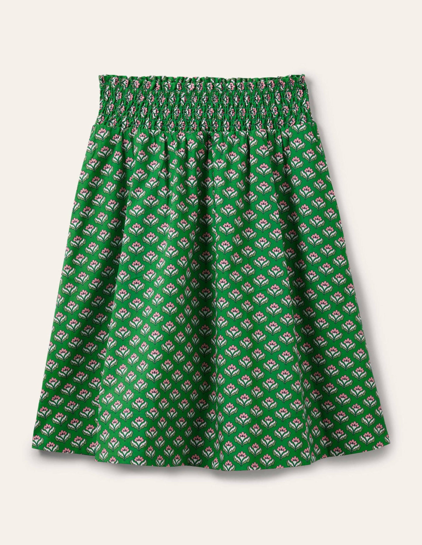 Jupe en coton à taille froncée-Vert, motif Oriental Bud