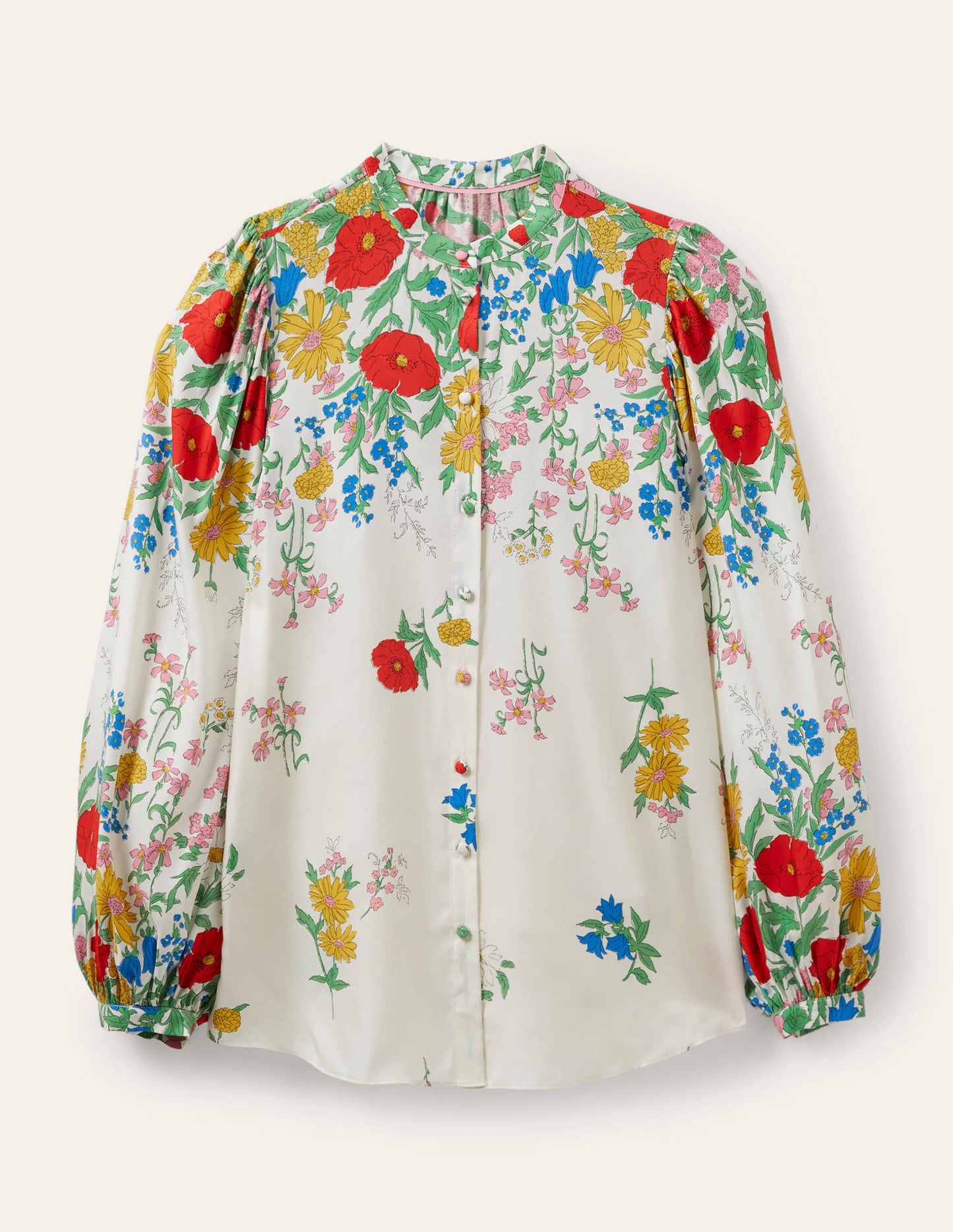 Anna Bluse mit Blousonärmeln-Naturweiß, Botanikmuster