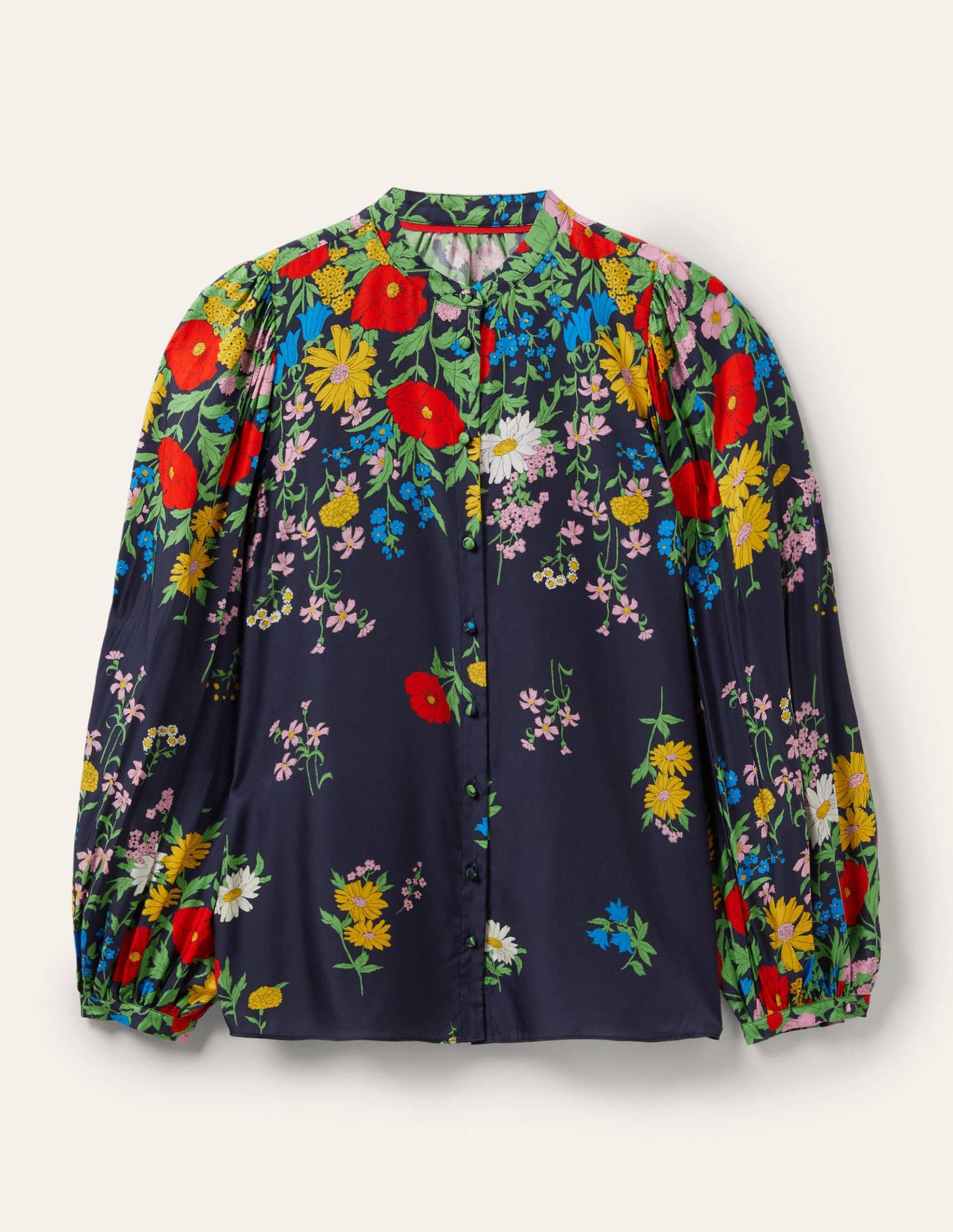 Anna Bluse mit Blousonärmeln-Navy, Botanikmuster