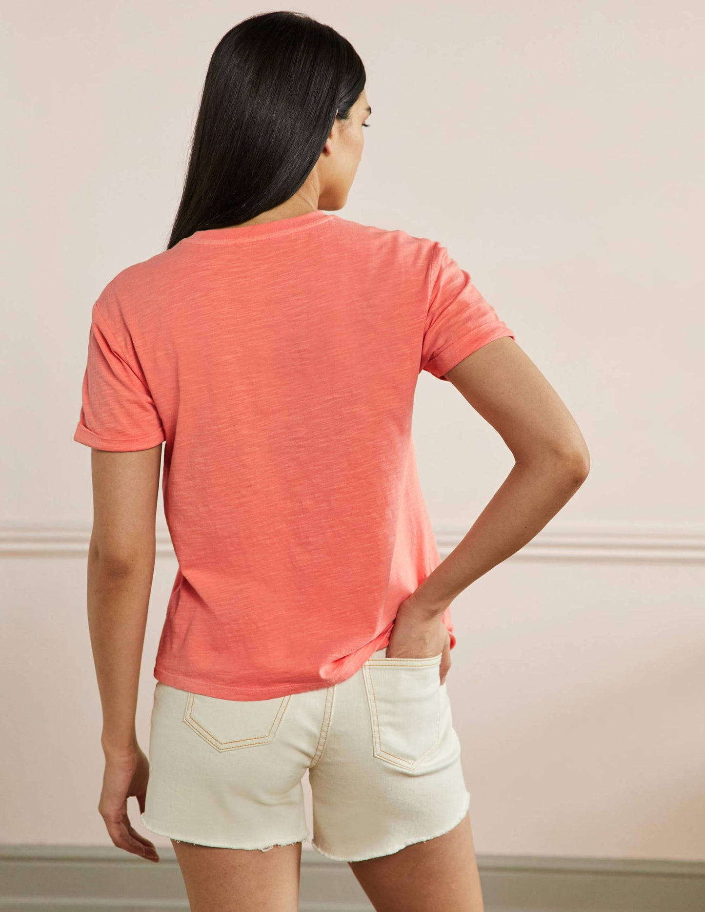 Turn Up Cuff Cotton T-shirt-Burnt Coral, Monday