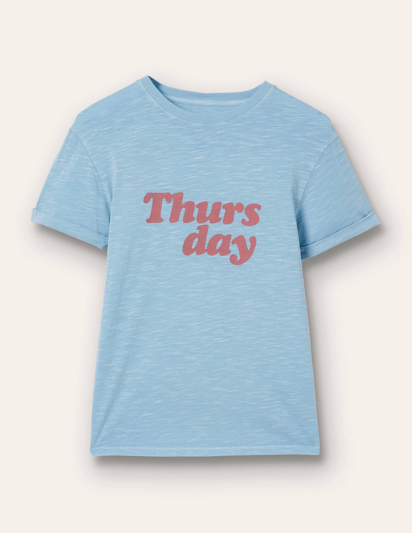 Turn Up Cuff Cotton T-shirt-Dusty Blue, Thursday