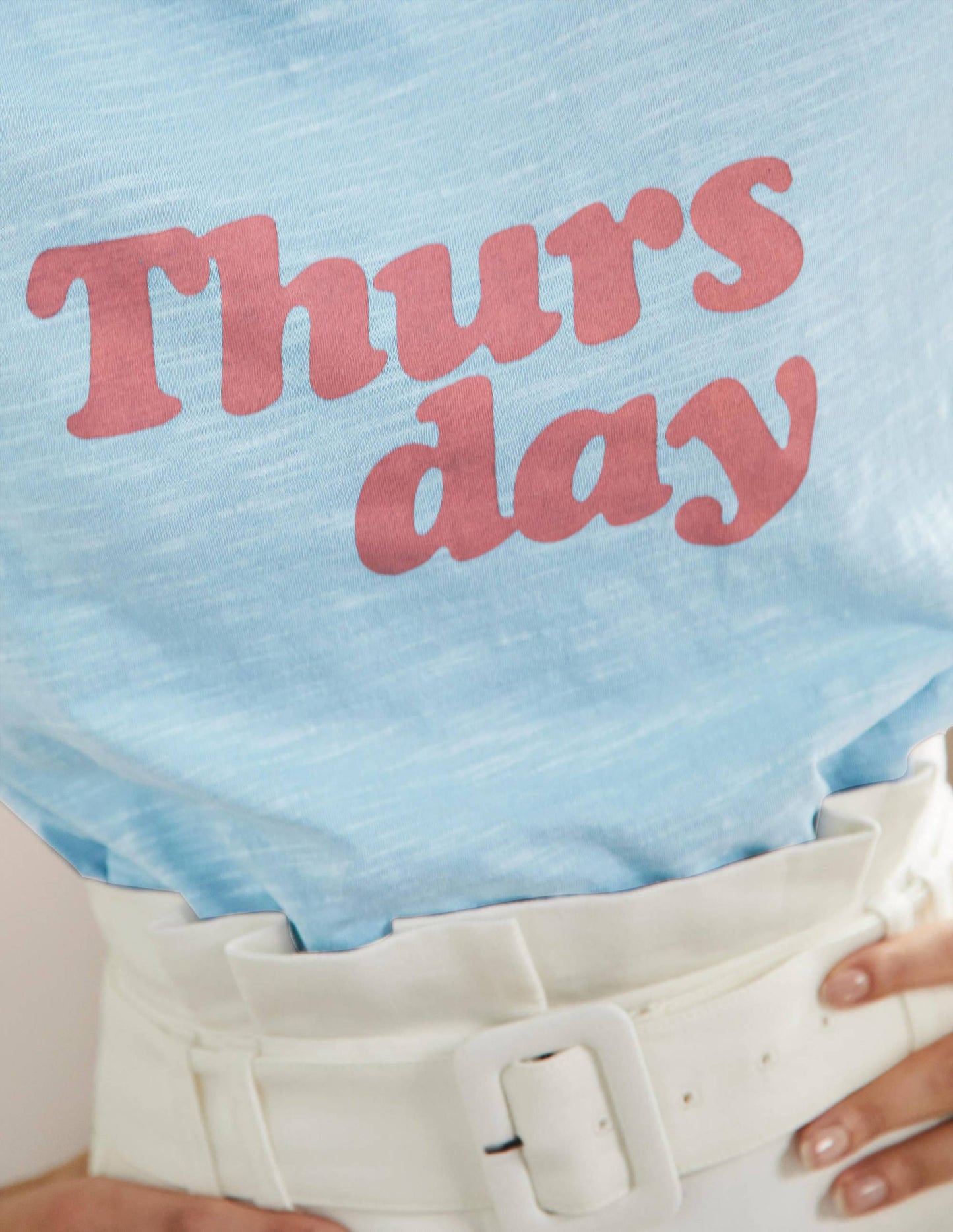 Turn Up Cuff Cotton T-shirt-Dusty Blue, Thursday
