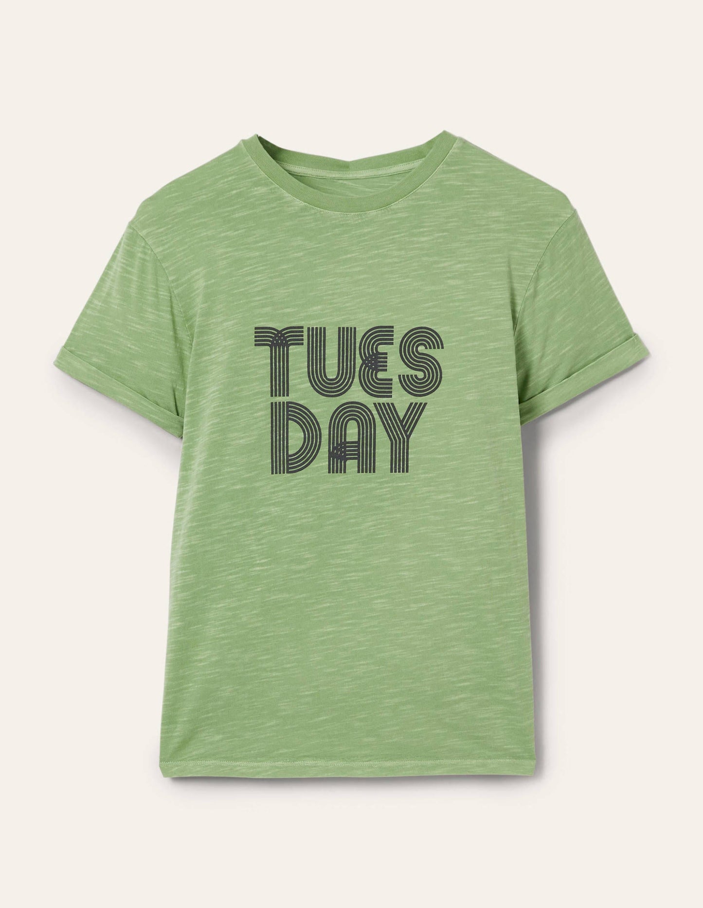 Turn Up Cuff Cotton T-shirt-Basil, Tuesday