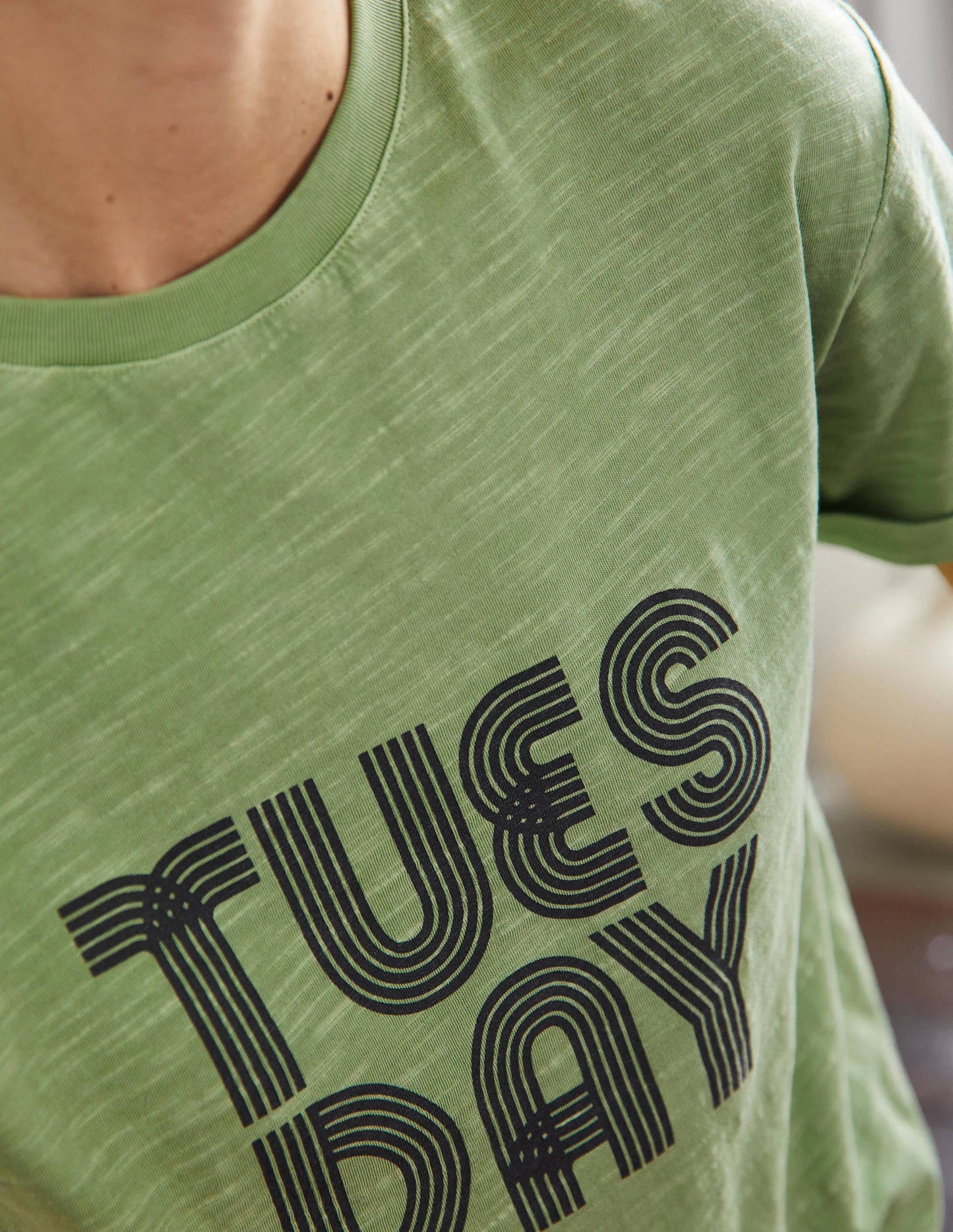 Turn Up Cuff Cotton T-shirt-Basil, Tuesday
