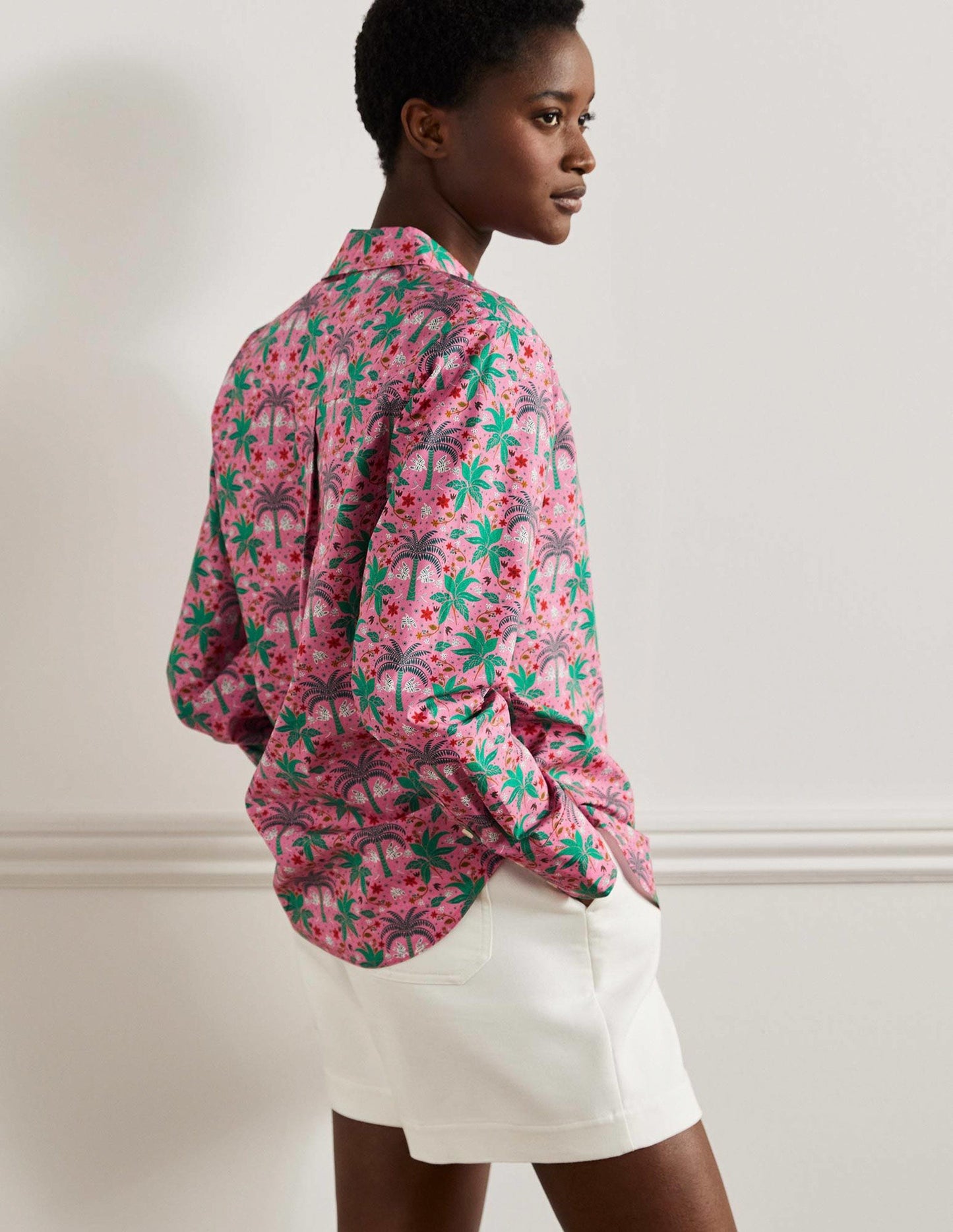 Lässiges Baumwollhemd-Blümchenrosa, Orientalisches Palmenmuster
