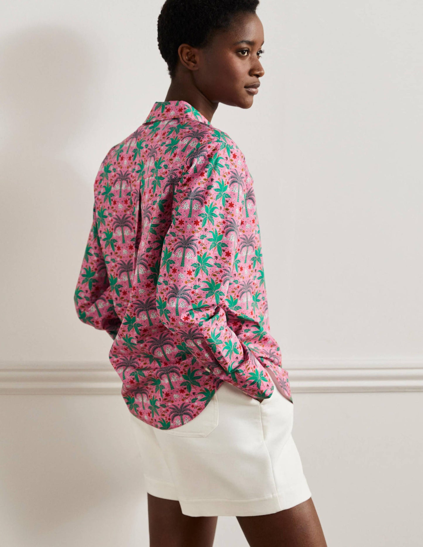 Lässiges Baumwollhemd-Blümchenrosa, Orientalisches Palmenmuster