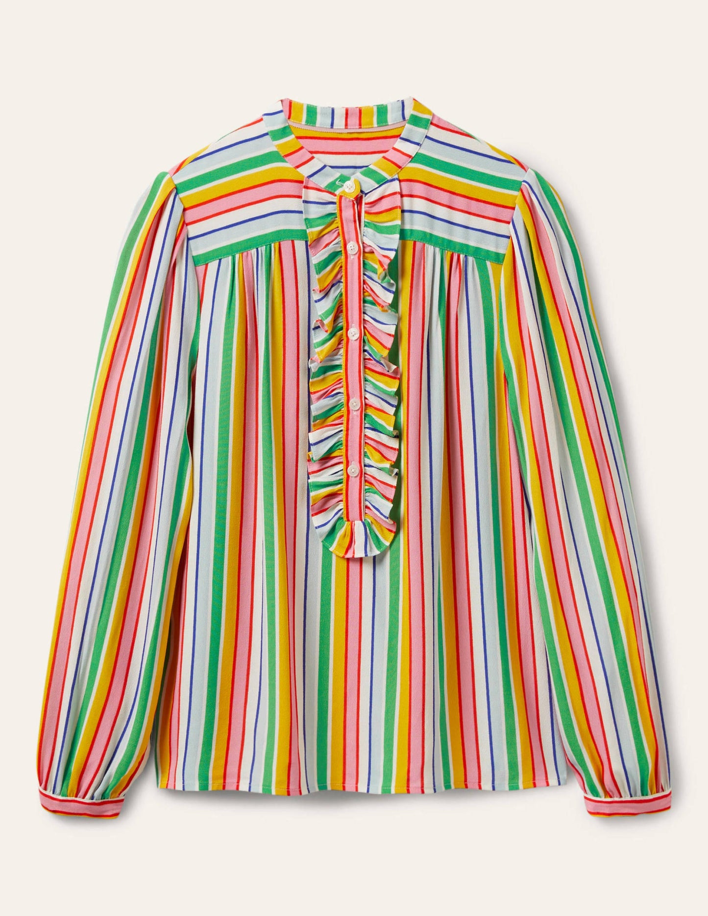 Rüschenbluse zum Hineinschlüpfen-Regenbogen/Bunt, Gestreift