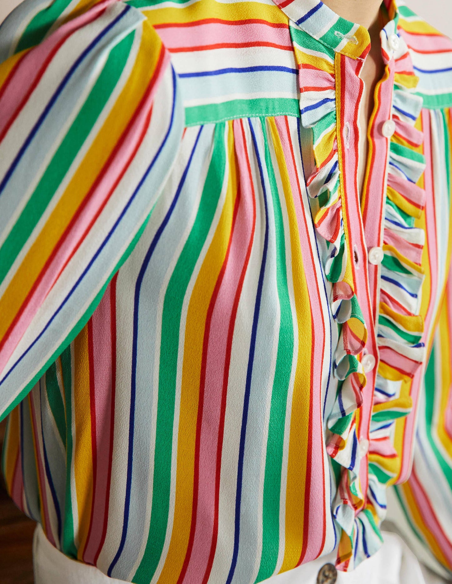 Rüschenbluse zum Hineinschlüpfen-Regenbogen/Bunt, Gestreift