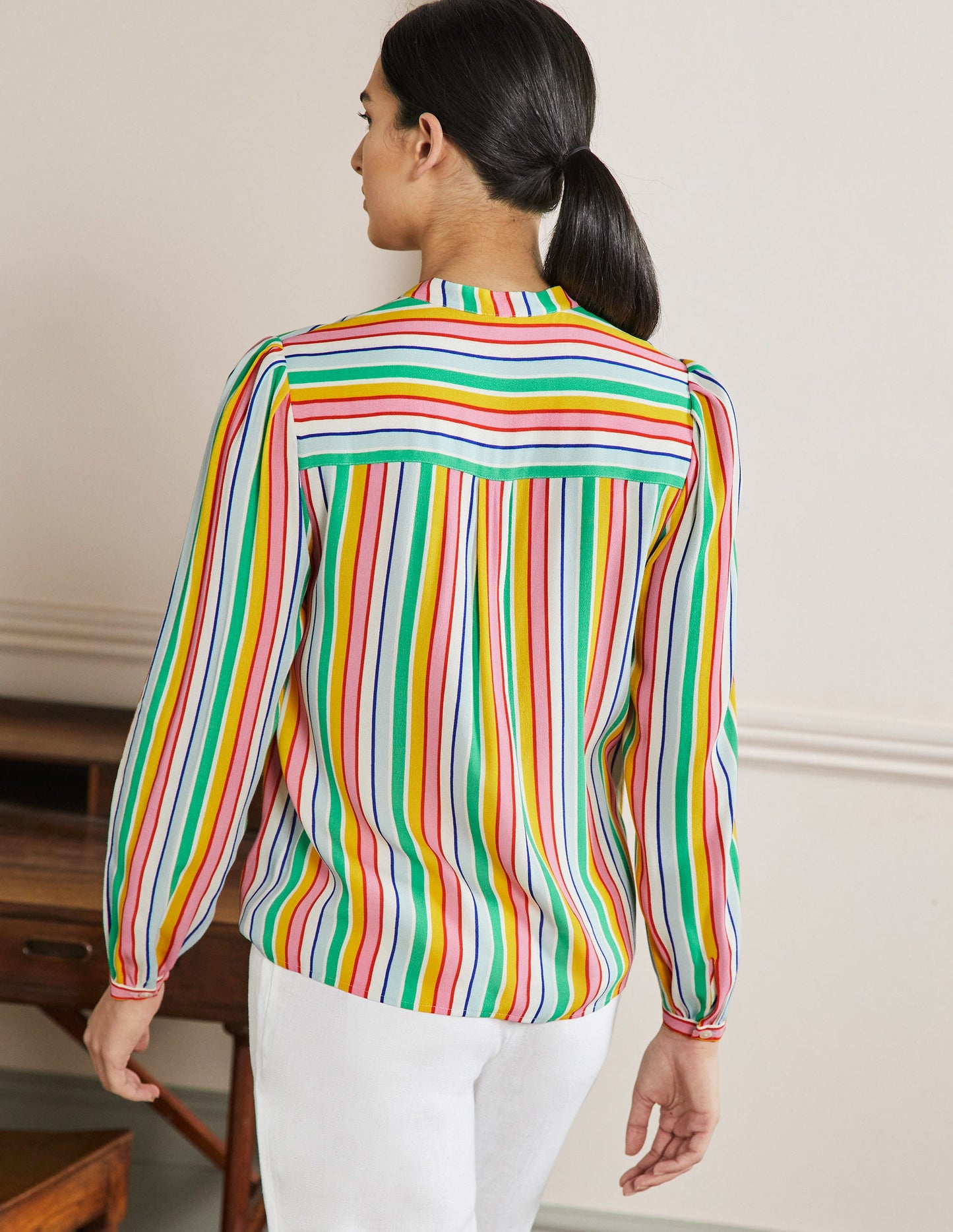 Rüschenbluse zum Hineinschlüpfen-Regenbogen/Bunt, Gestreift