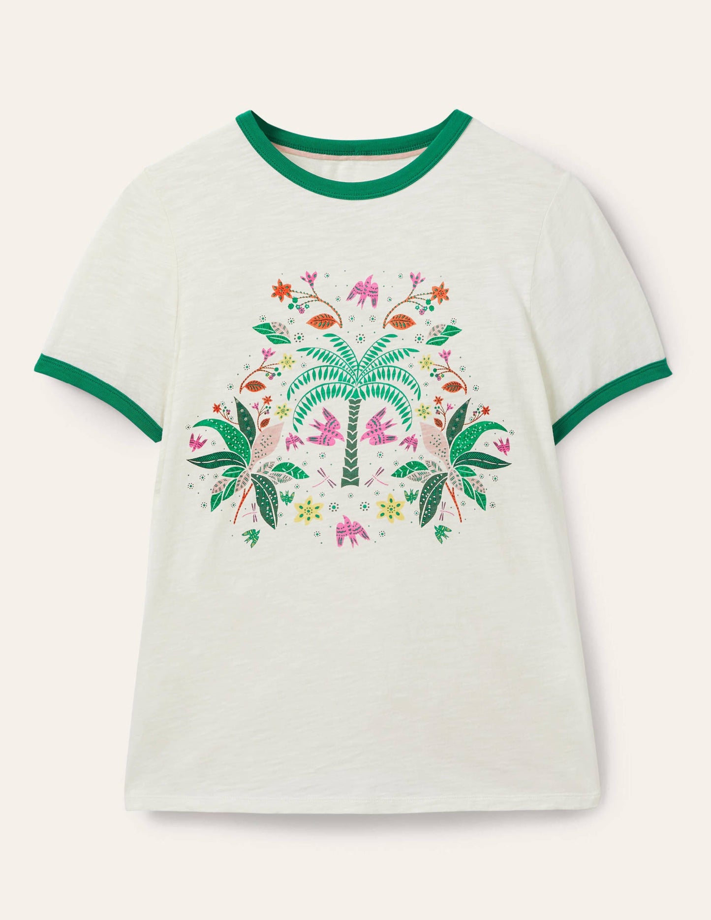 Contrast Rib Cotton T-Shirt-Ivory, Oriental Cascade