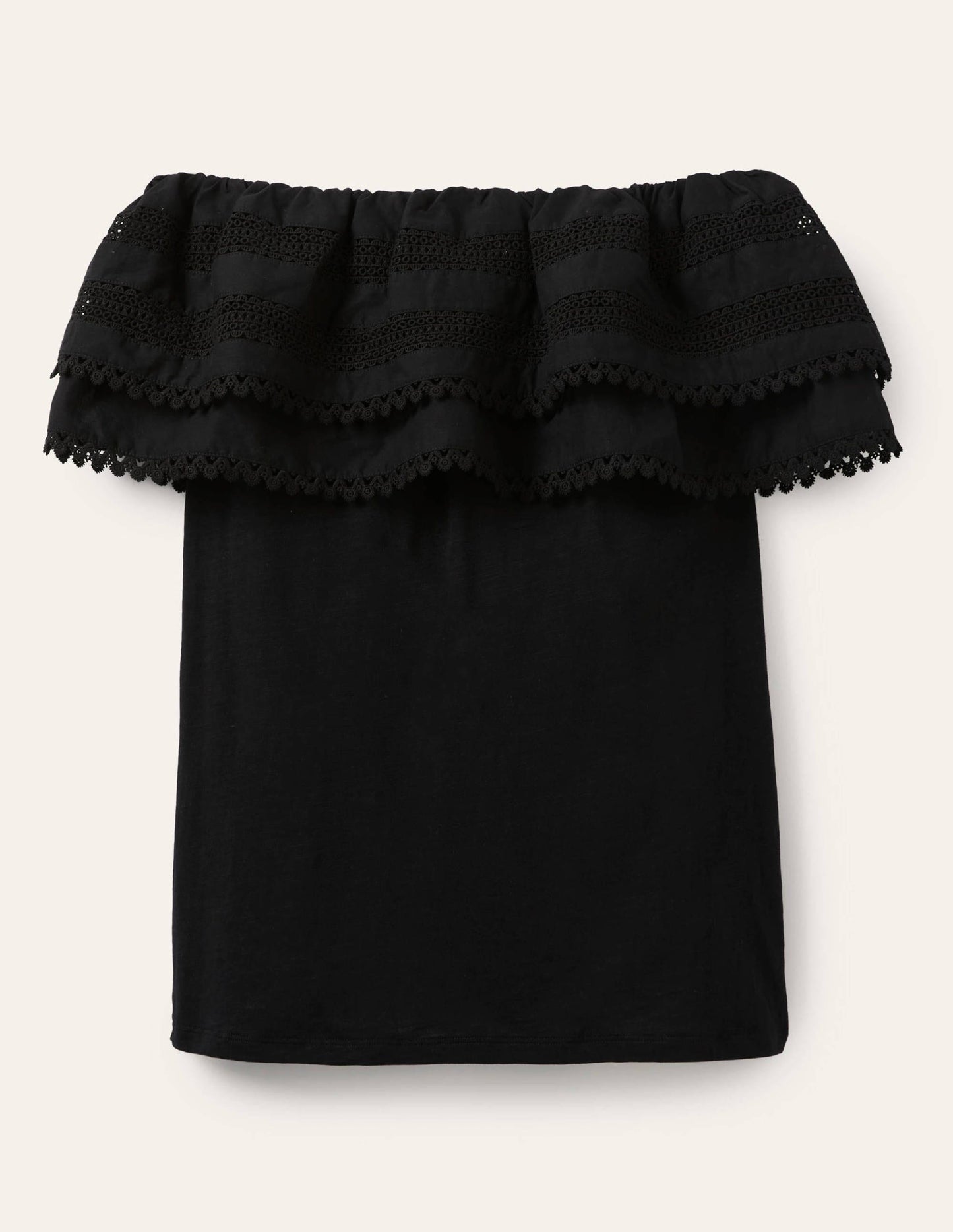 Bardot-Oberteil mit Rüschen-Schwarz